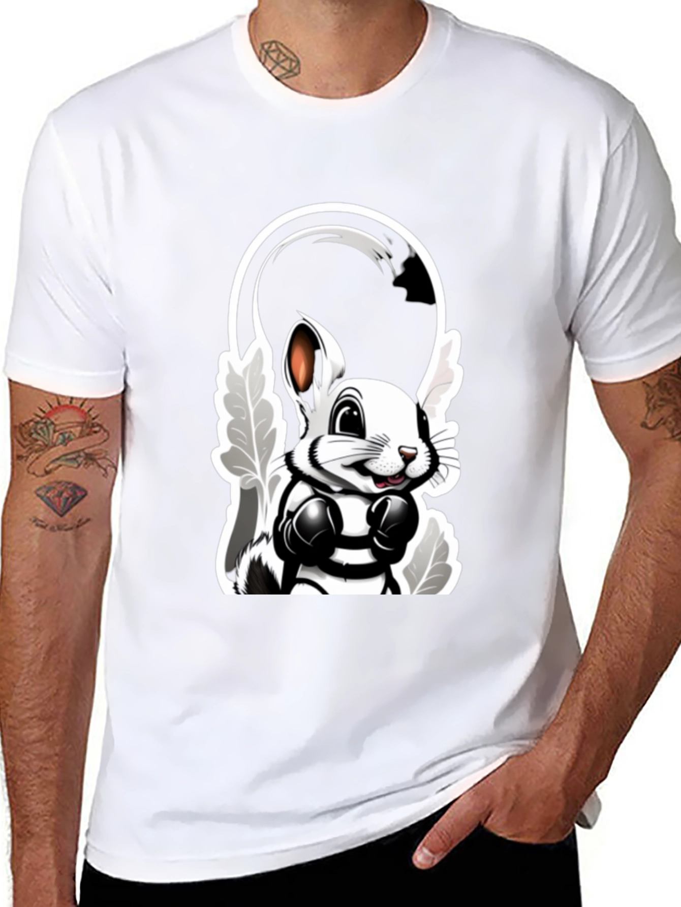Cool Cartoon Bunny Boxer Black T-Shirt
