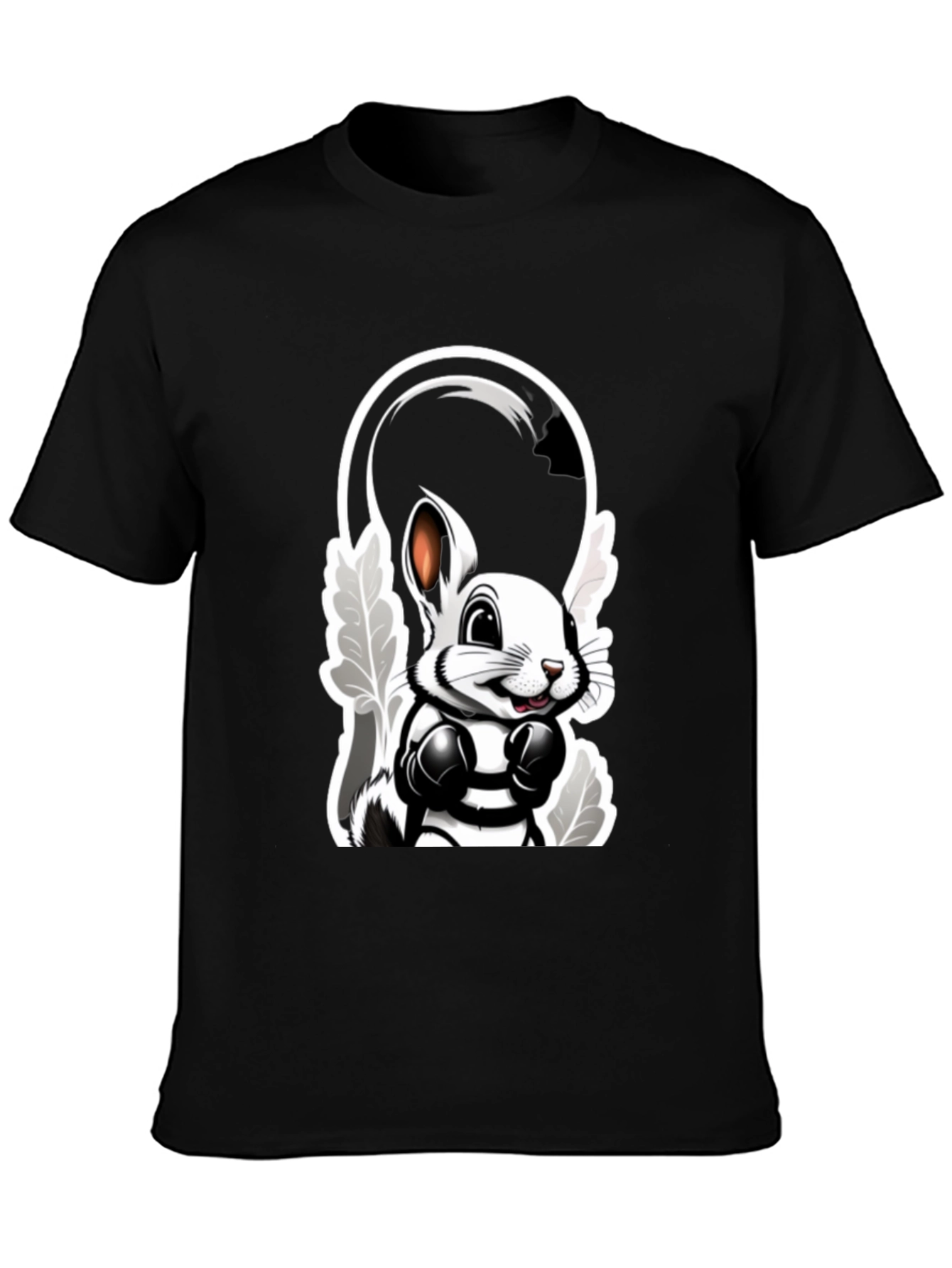 Cool Cartoon Bunny Boxer Black T-Shirt