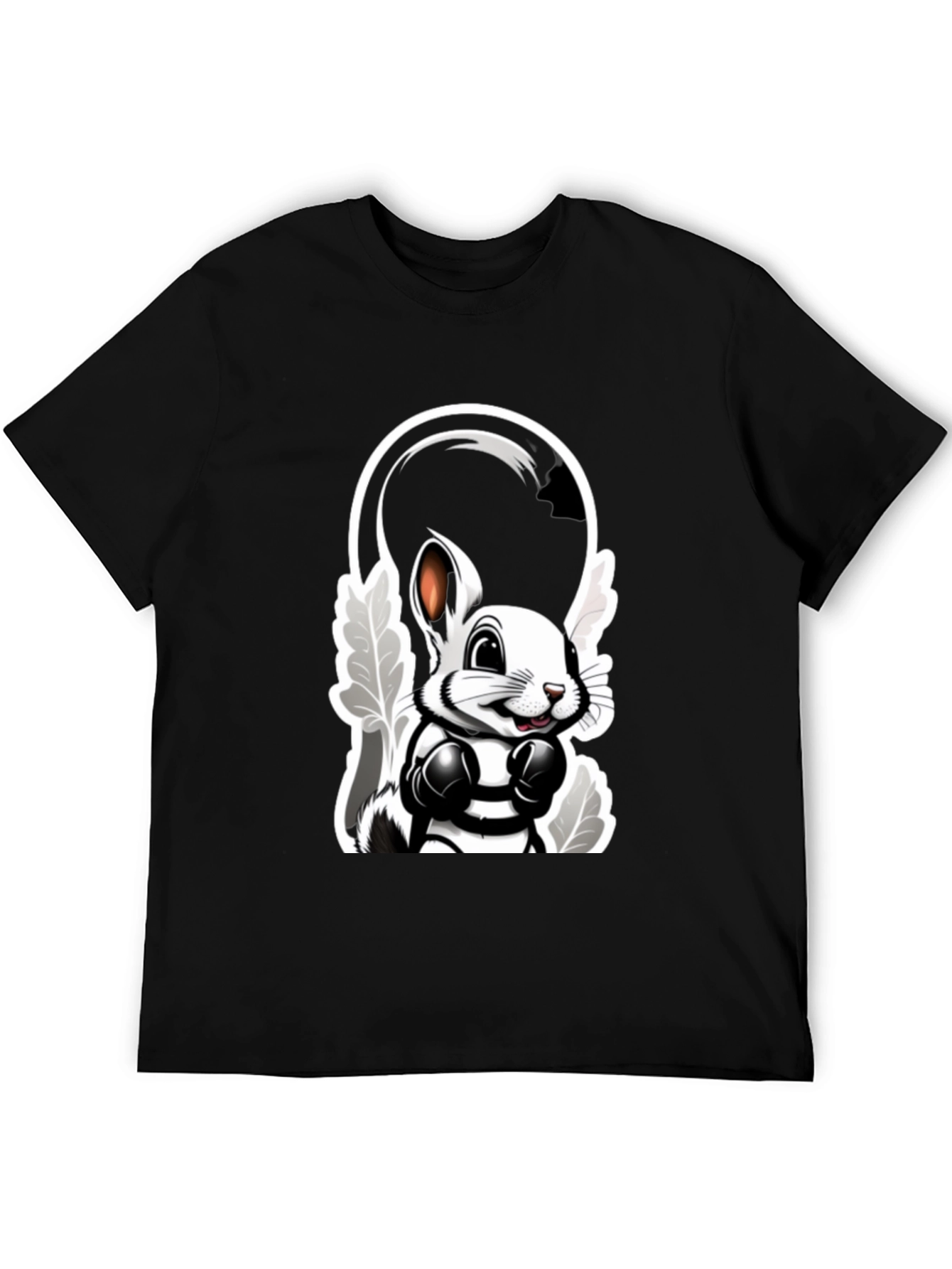Cool Cartoon Bunny Boxer Black T-Shirt