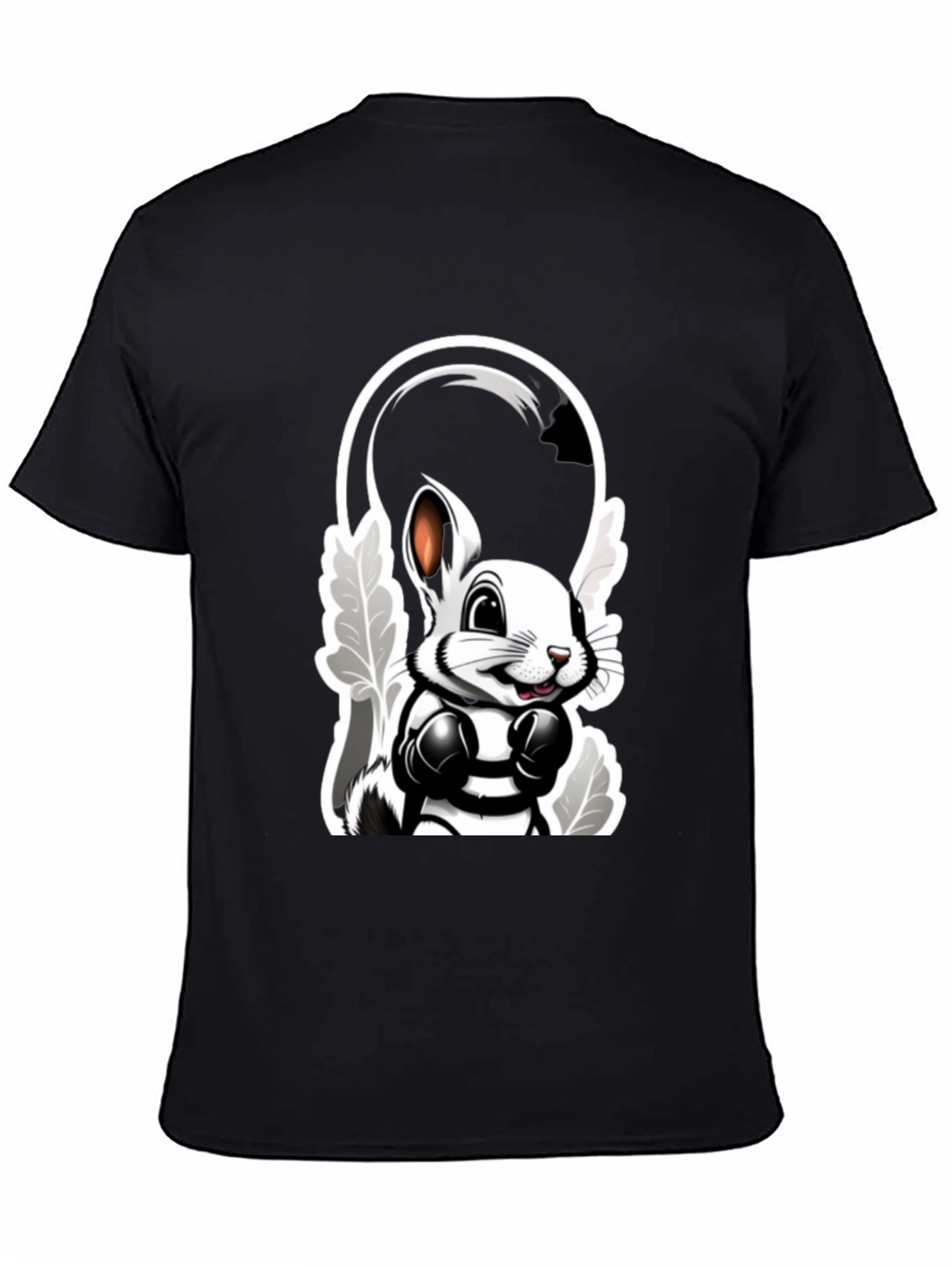 Cool Cartoon Bunny Boxer Black T-Shirt
