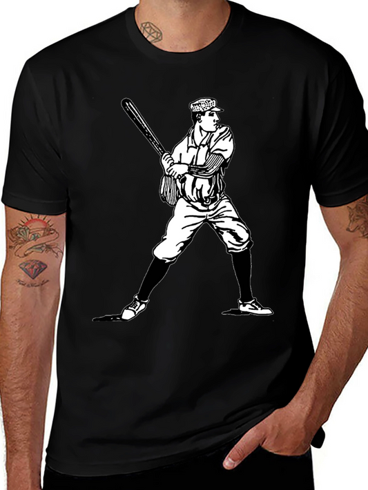 Vintage Baseball Player Graphic Tee - Black
