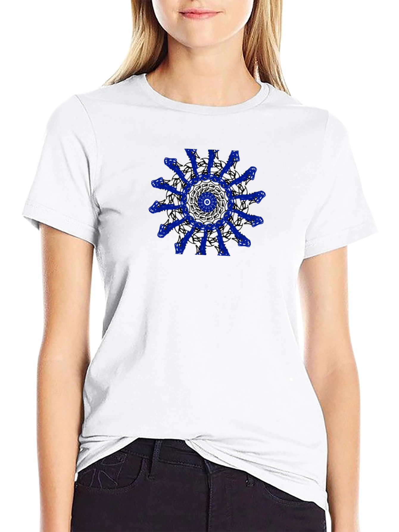 Unique Blue Pattern Black T-Shirt