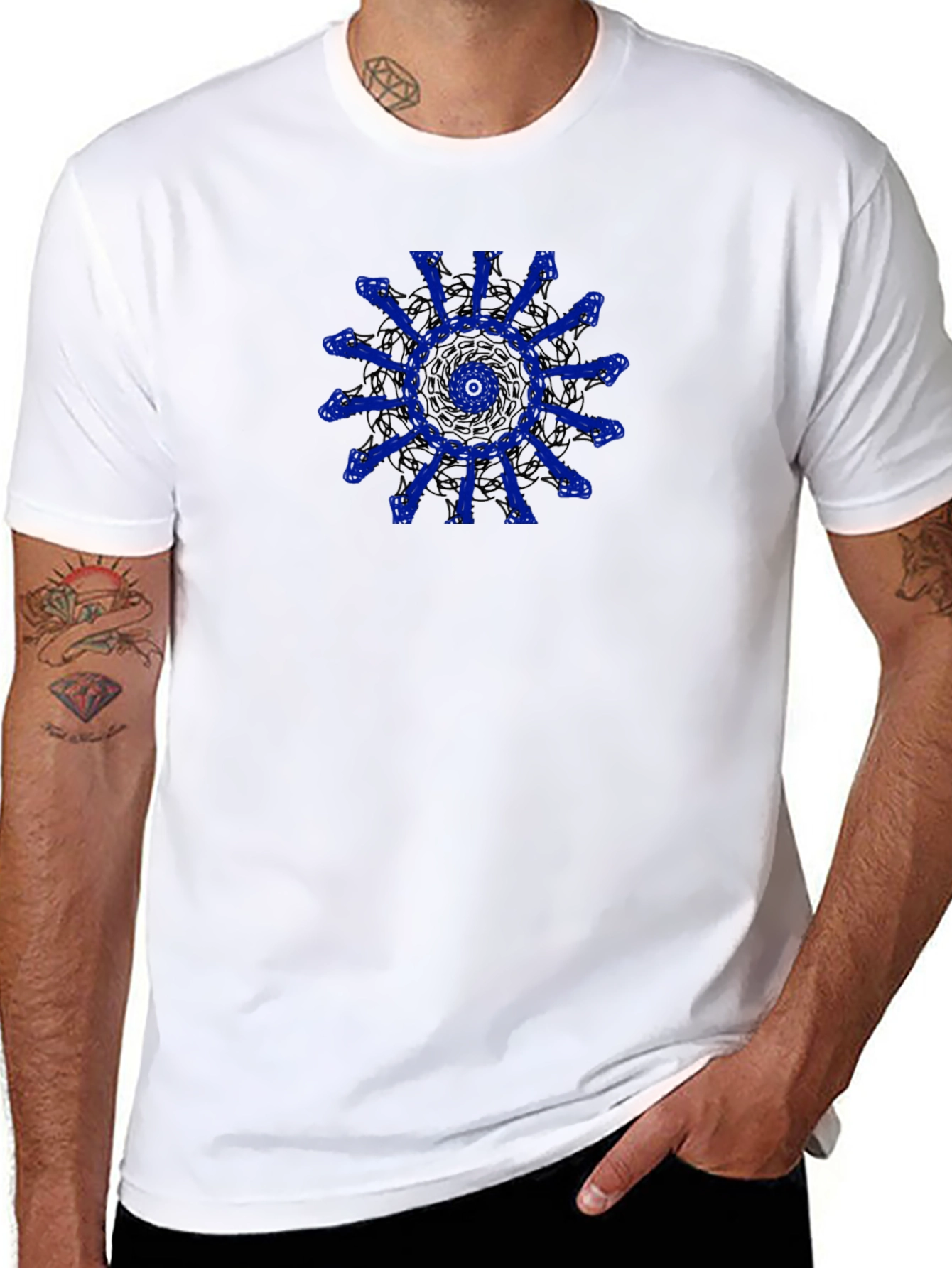 Unique Blue Pattern Black T-Shirt
