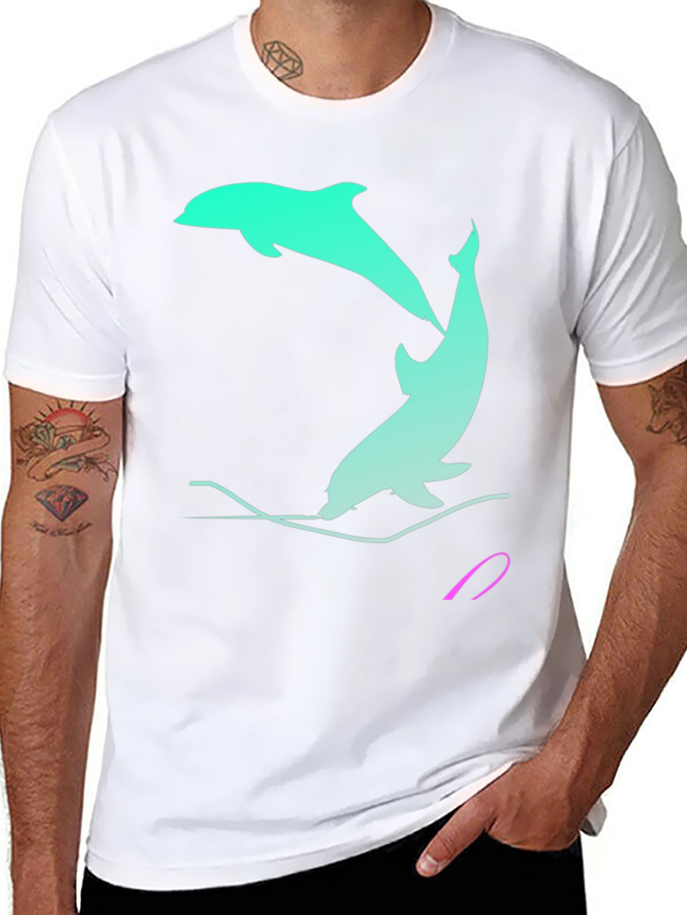 Dolphin Graphic Tee - Black Cotton Casual Shirt