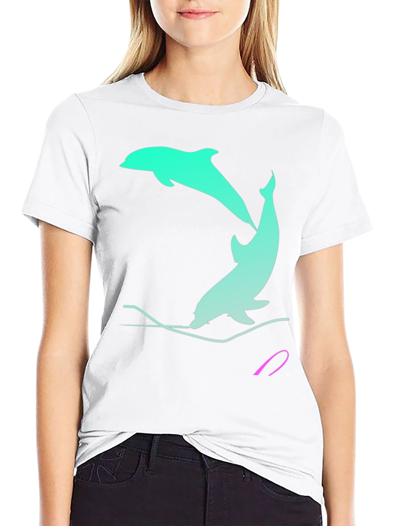 Dolphin Graphic Tee - Black Cotton Casual Shirt