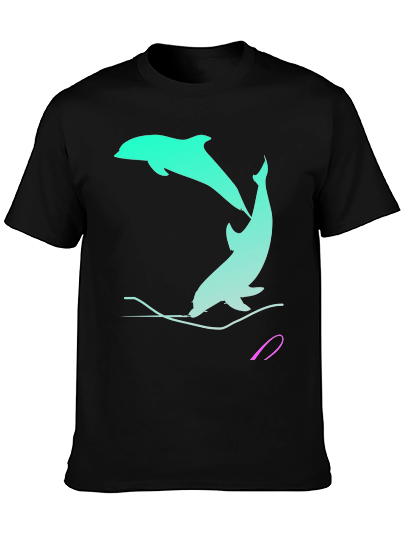 Dolphin Graphic Tee - Black Cotton Casual Shirt