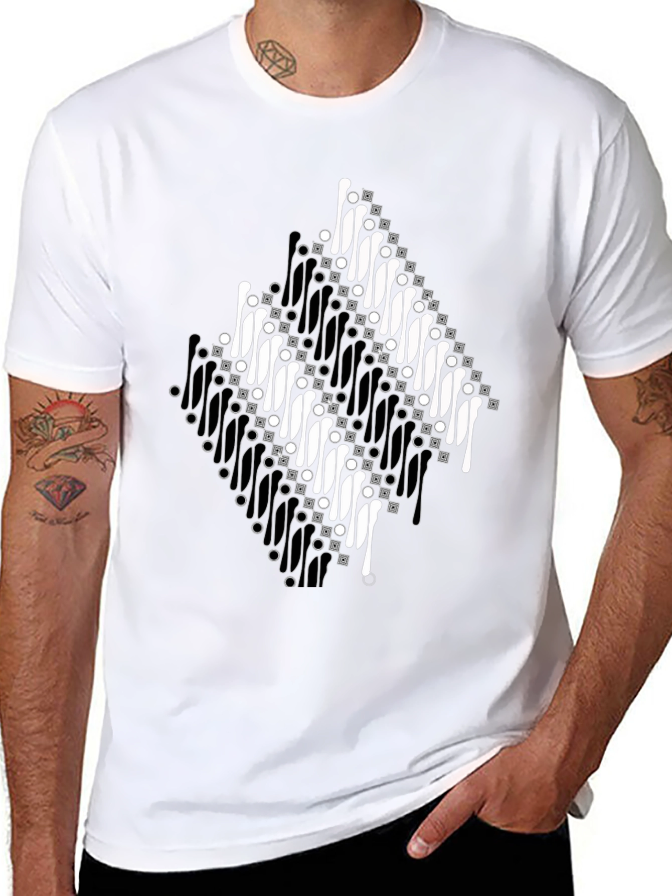Batik Motif Black T-Shirt - Unique Traditional Design