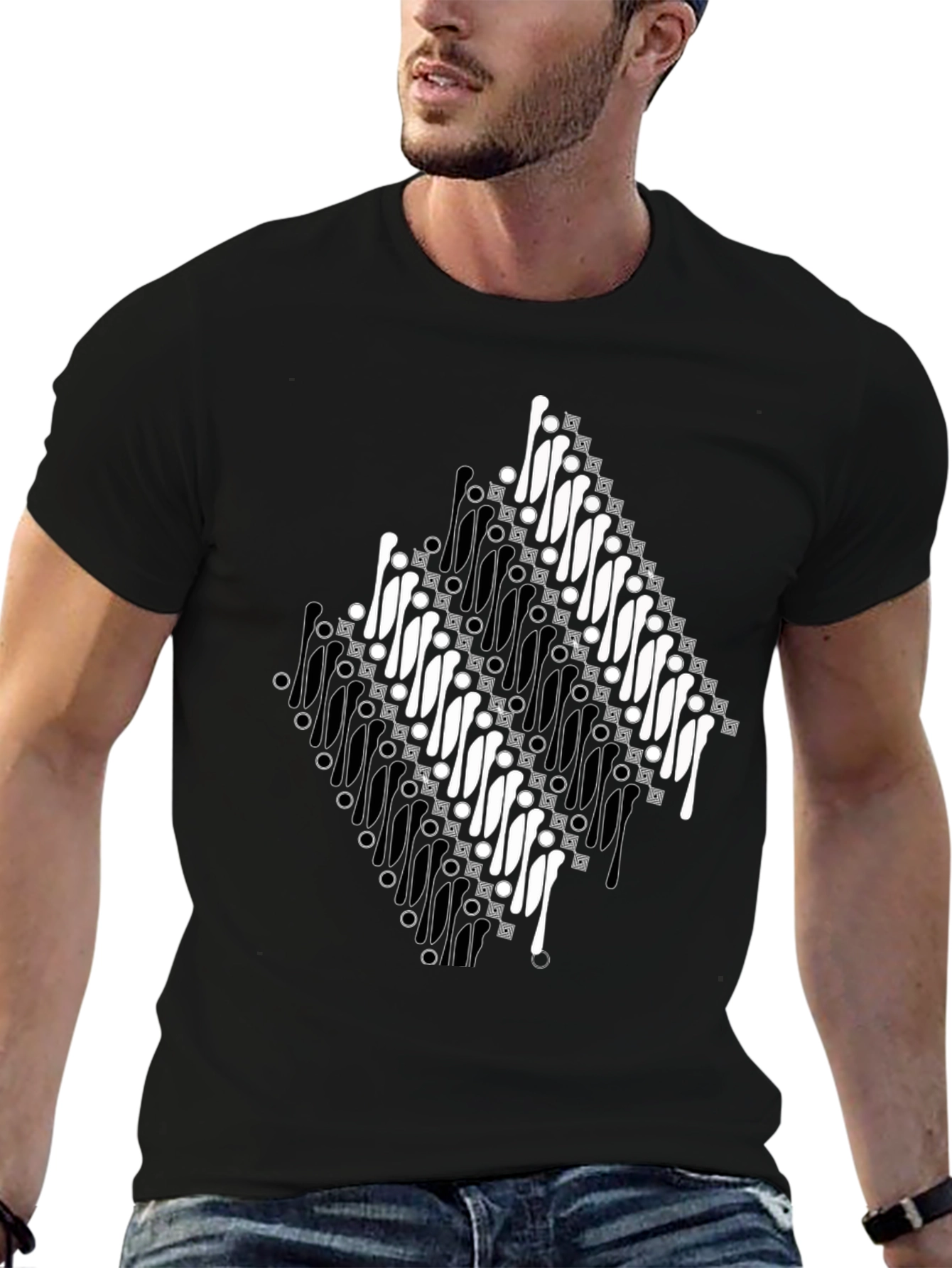 Batik Motif Black T-Shirt - Unique Traditional Design