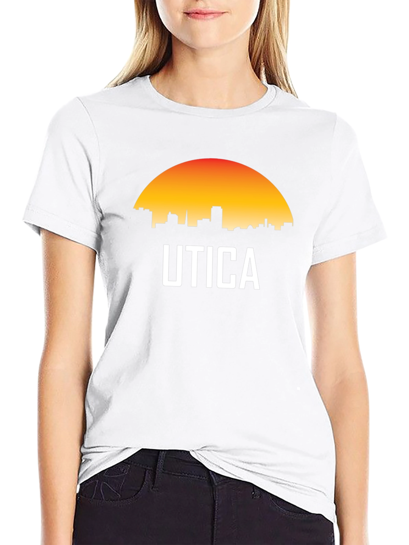 Utica Cityscape T-Shirt - Retro Sunset Design