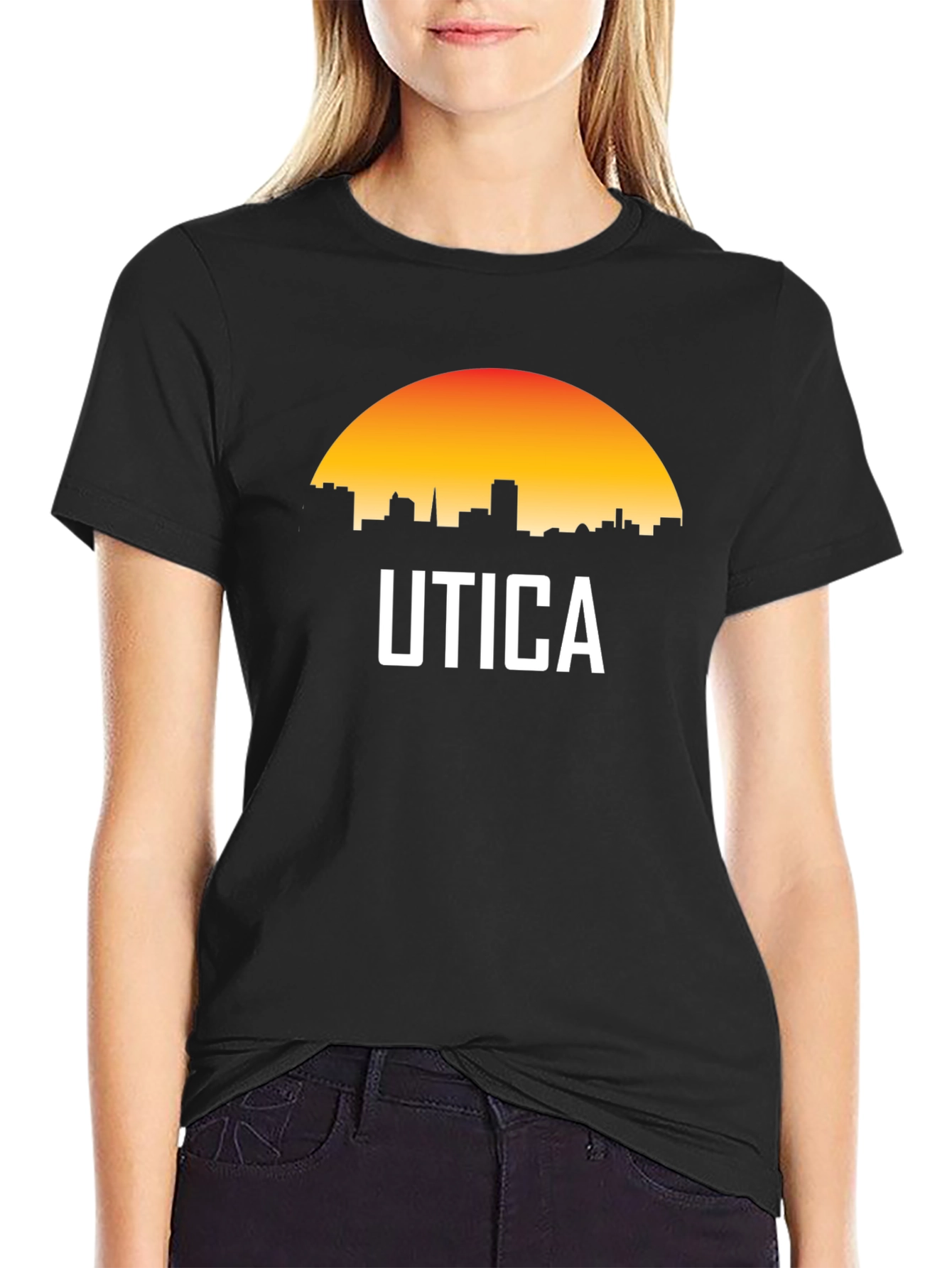Utica Cityscape T-Shirt - Retro Sunset Design