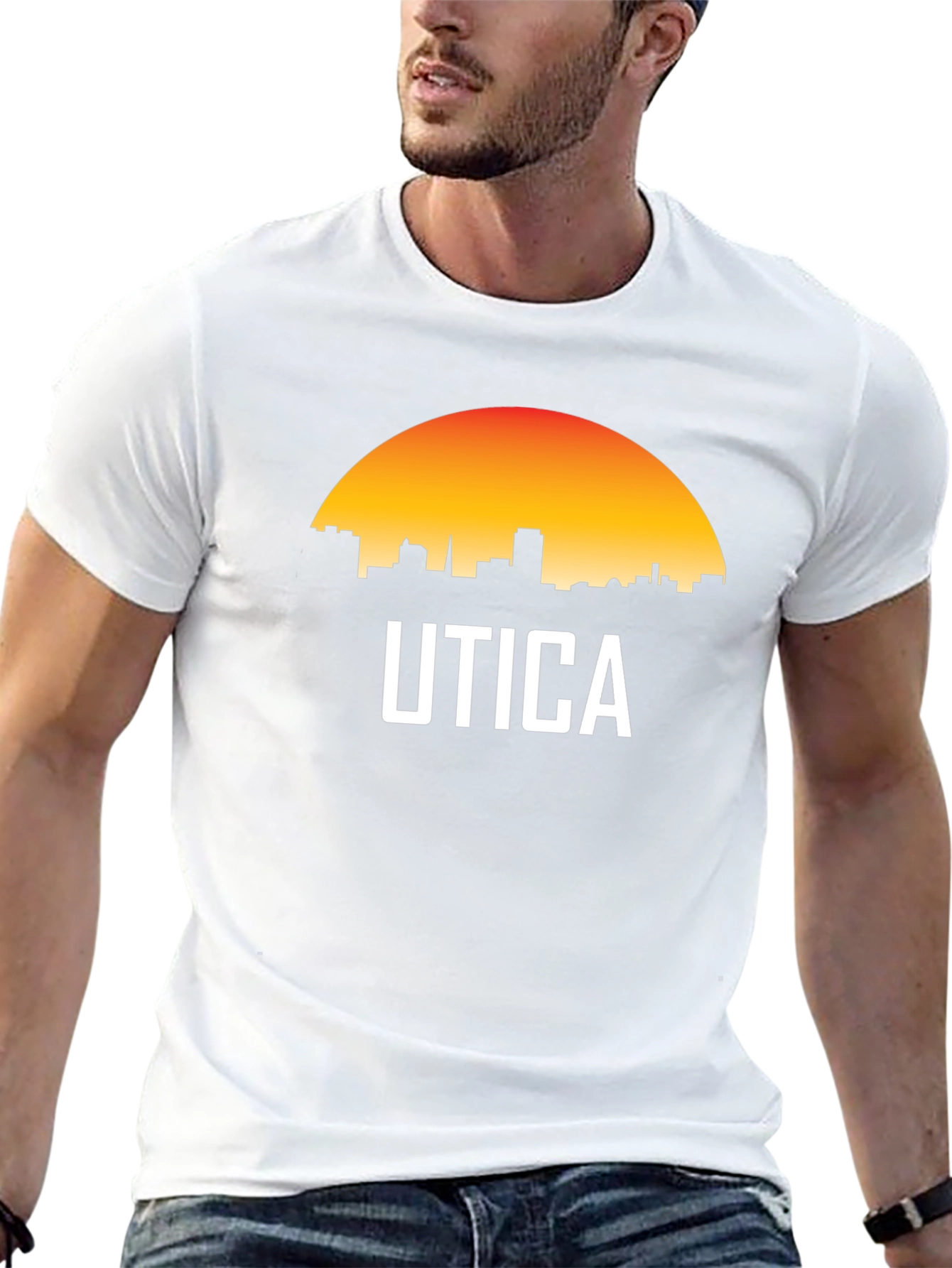 Utica Cityscape T-Shirt - Retro Sunset Design