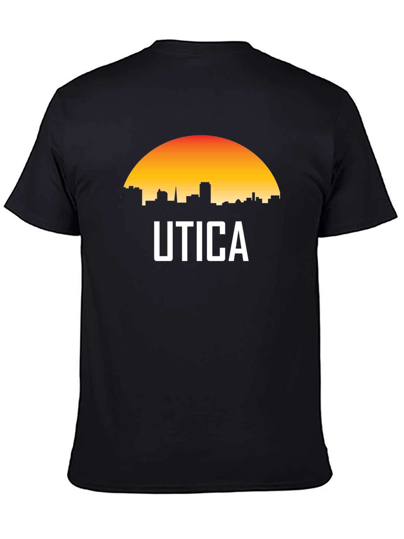 Utica Cityscape T-Shirt - Retro Sunset Design