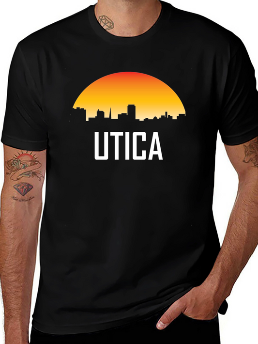 Utica Cityscape T-Shirt - Retro Sunset Design