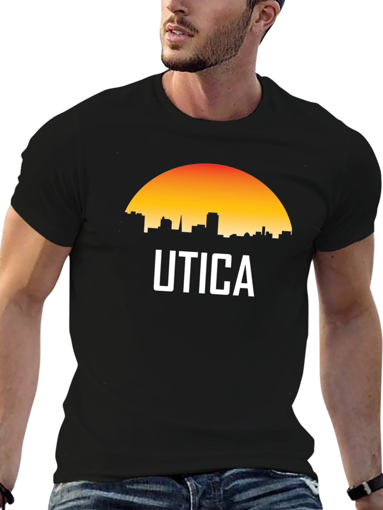 Utica Cityscape T-Shirt - Retro Sunset Design