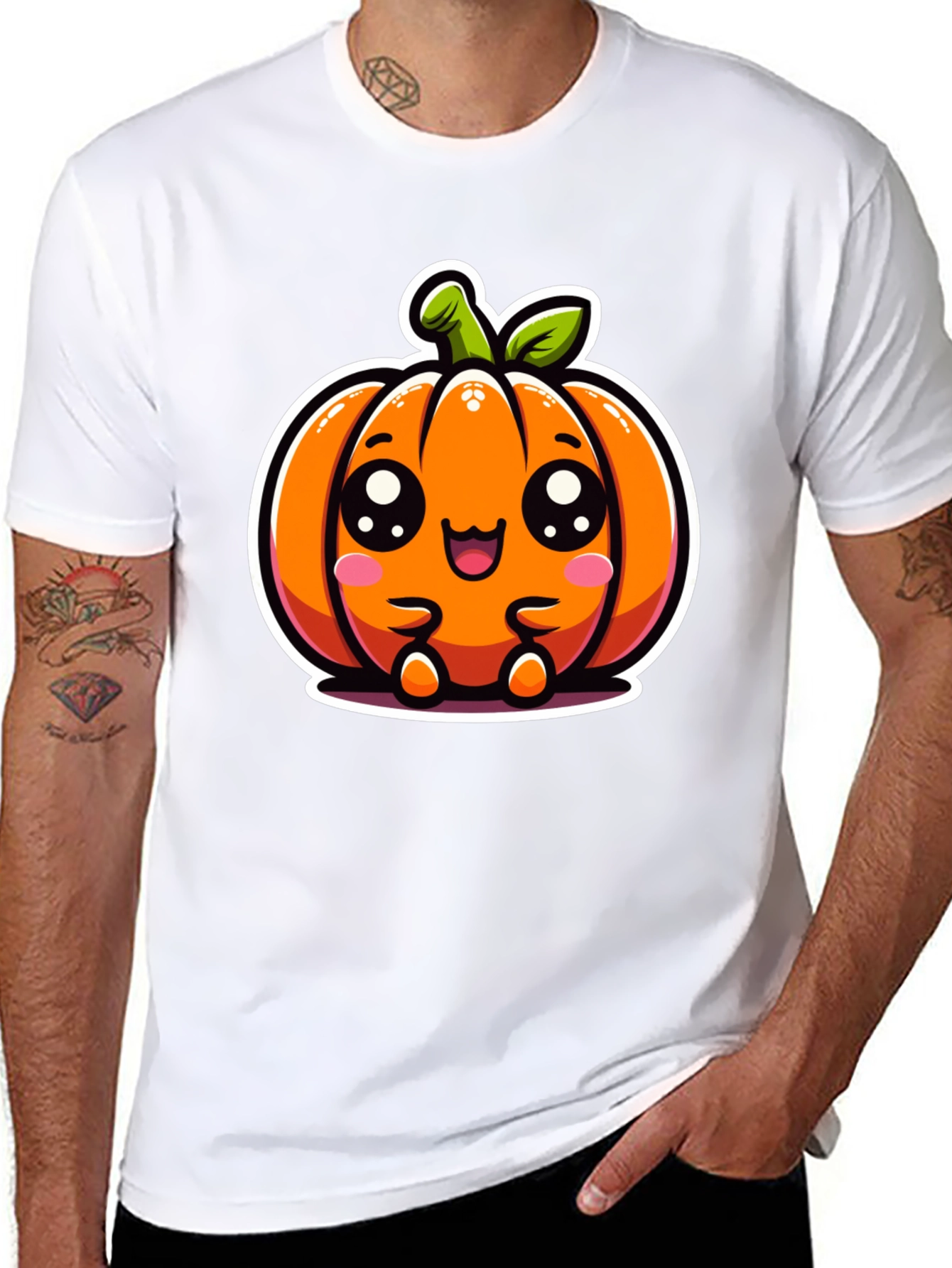 Cute Kawaii Pumpkin Graphic Tee - Halloween Style