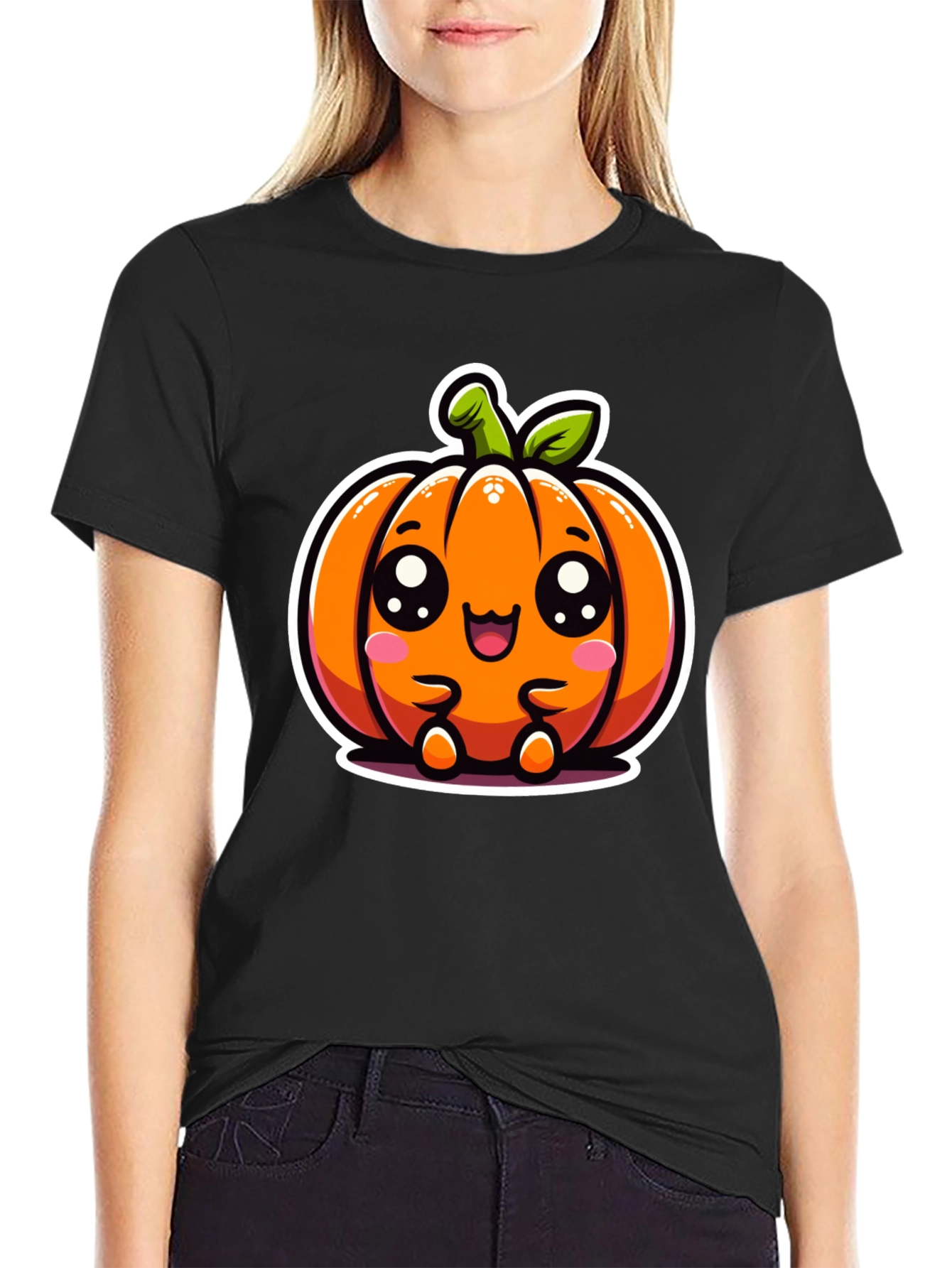 Cute Kawaii Pumpkin Graphic Tee - Halloween Style