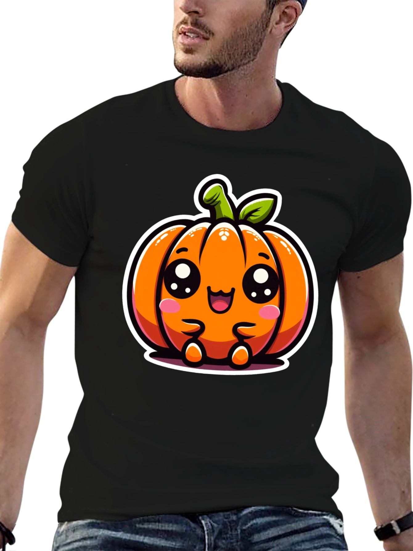 Cute Kawaii Pumpkin Graphic Tee - Halloween Style