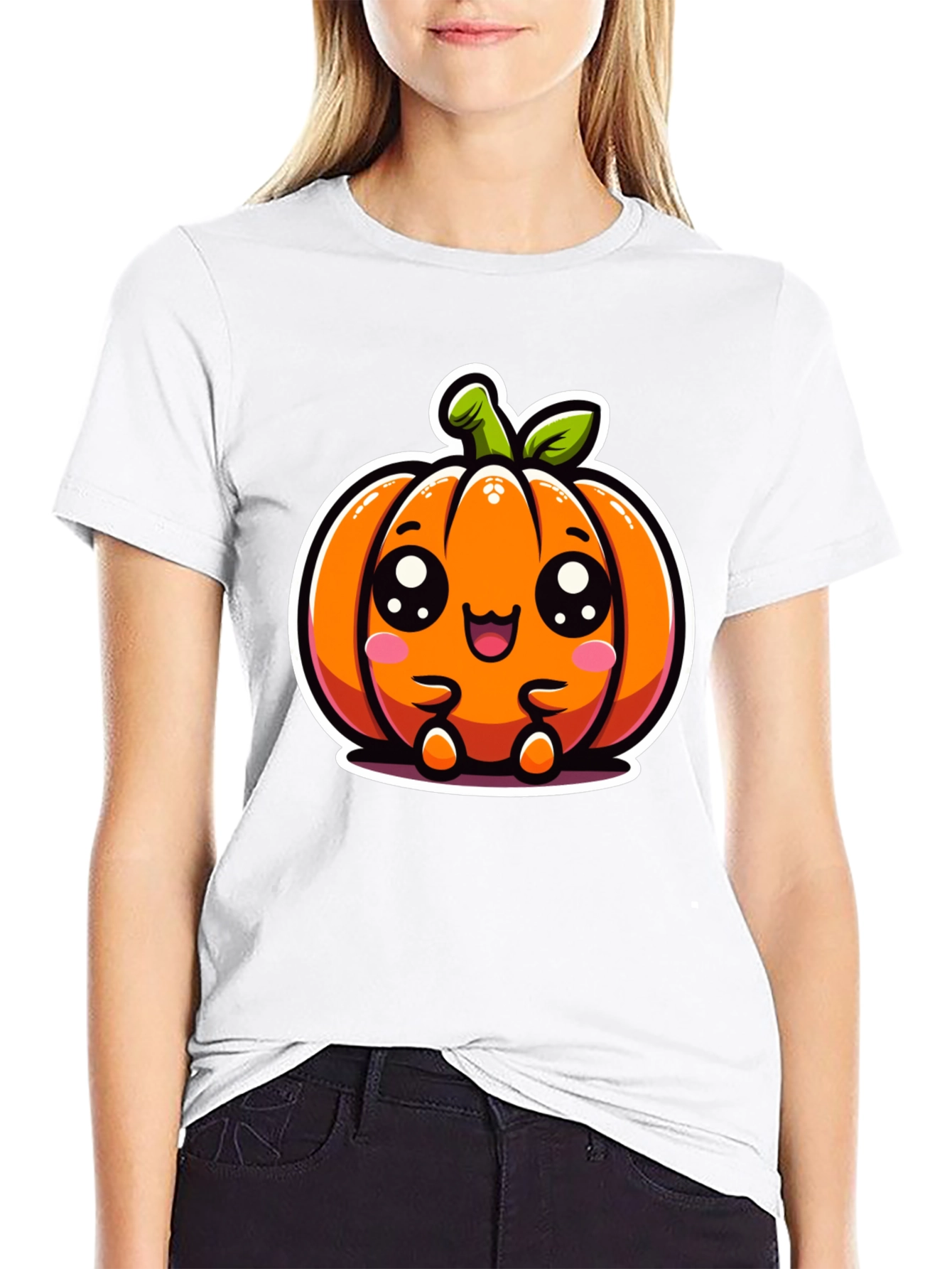 Cute Kawaii Pumpkin Graphic Tee - Halloween Style