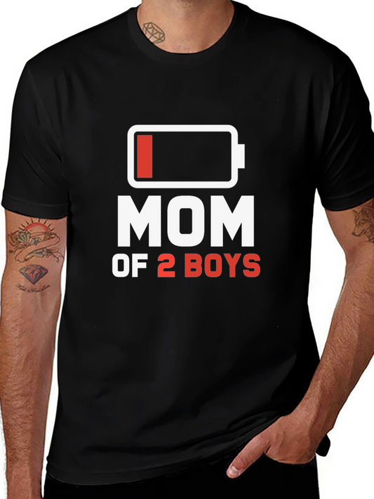 Mom of 2 Boys Low Battery Graphic Tee - Black