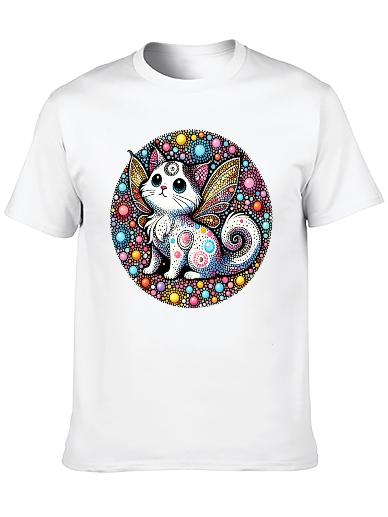 Whimsical Cat Fairy Black T-Shirt