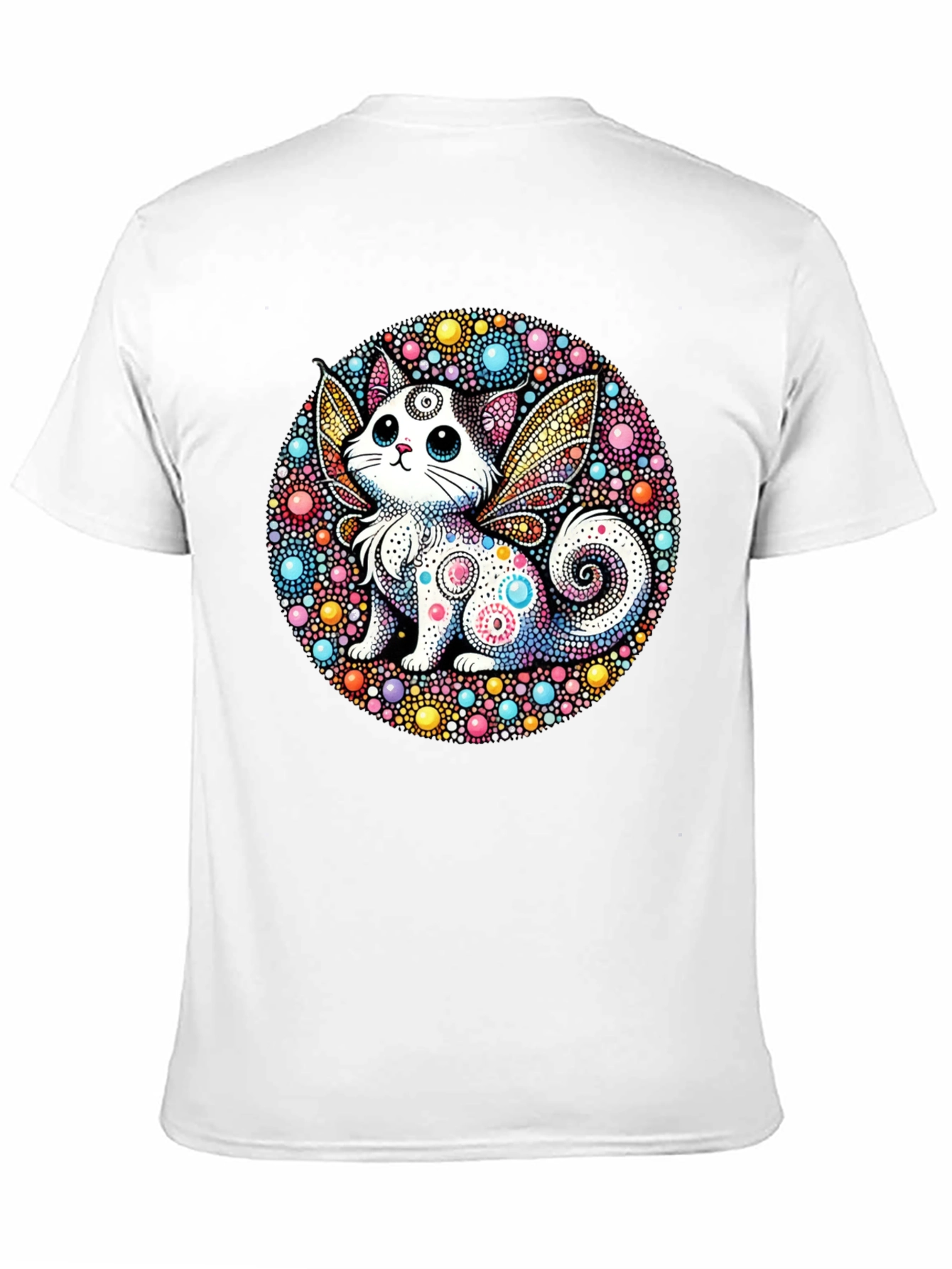Whimsical Cat Fairy Black T-Shirt