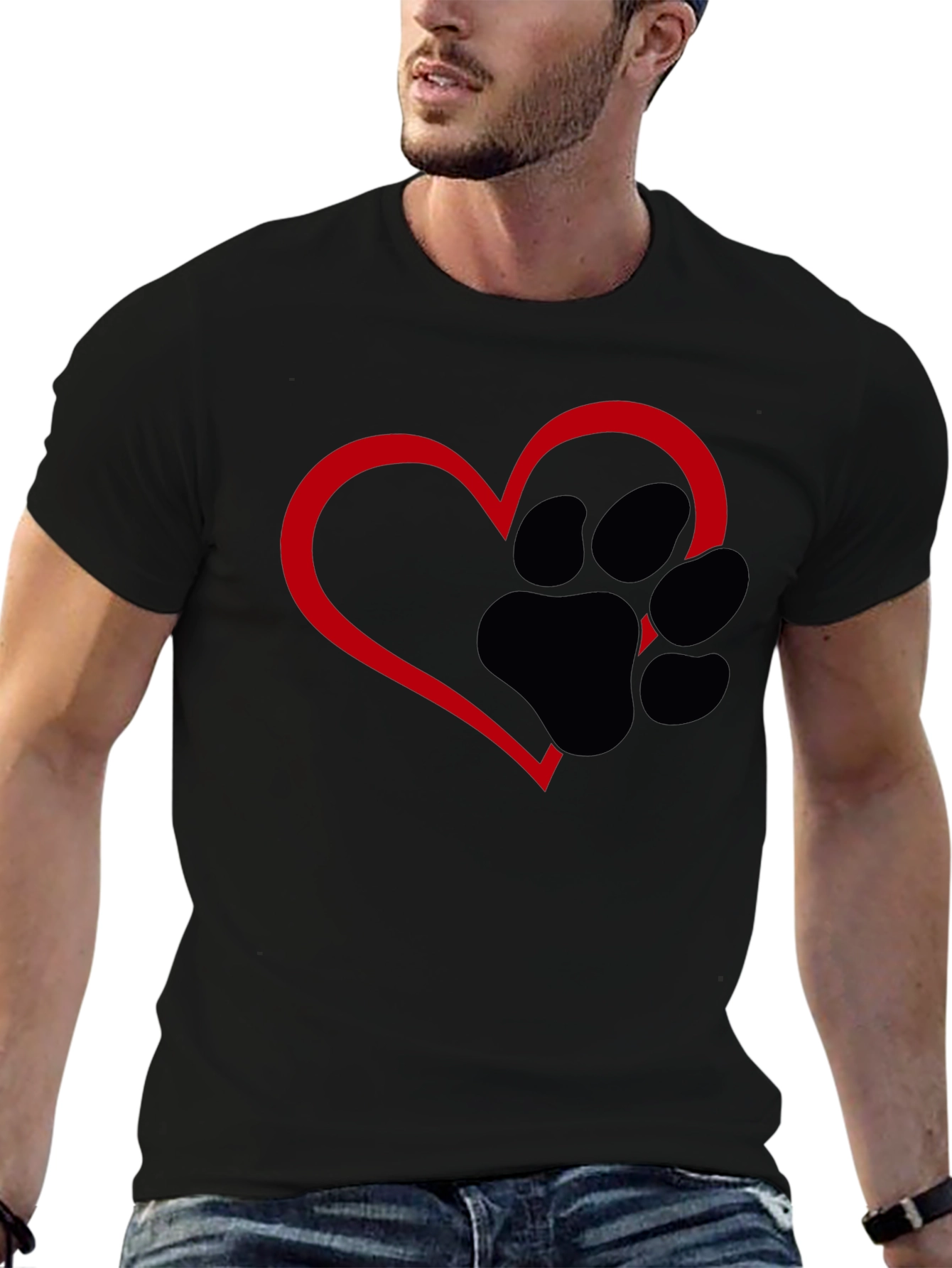 Paw Print Heart T-Shirt - Black
