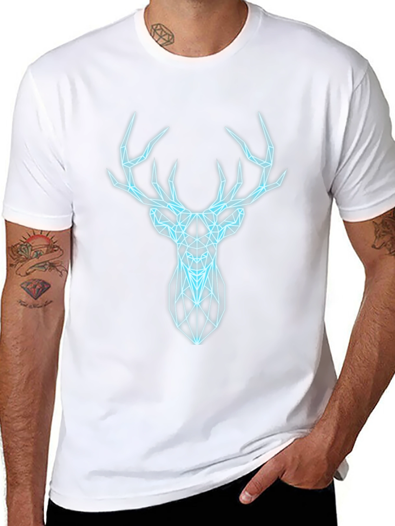 Geometric Deer Graphic Print Black T-Shirt