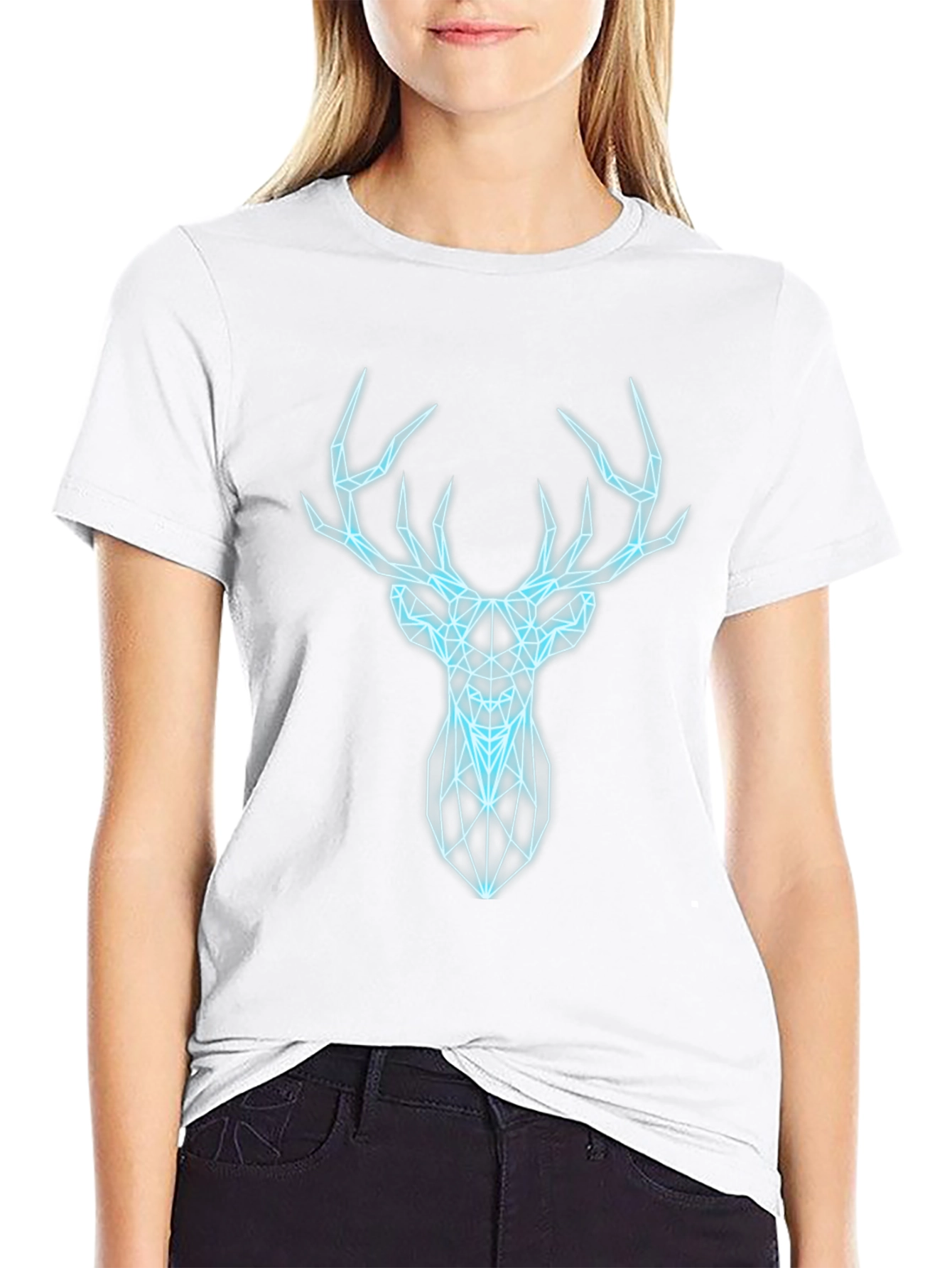 Geometric Deer Graphic Print Black T-Shirt