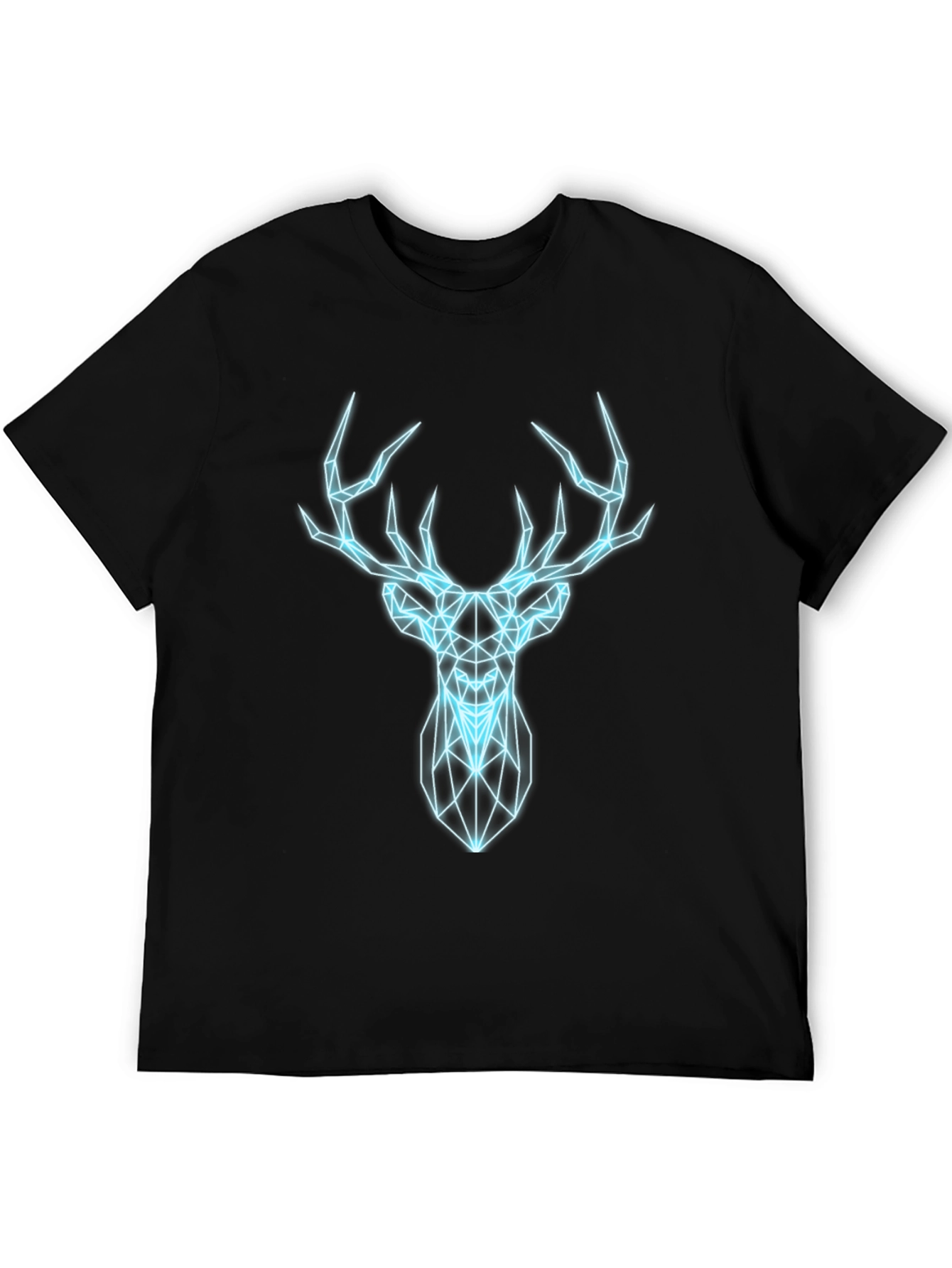 Geometric Deer Graphic Print Black T-Shirt