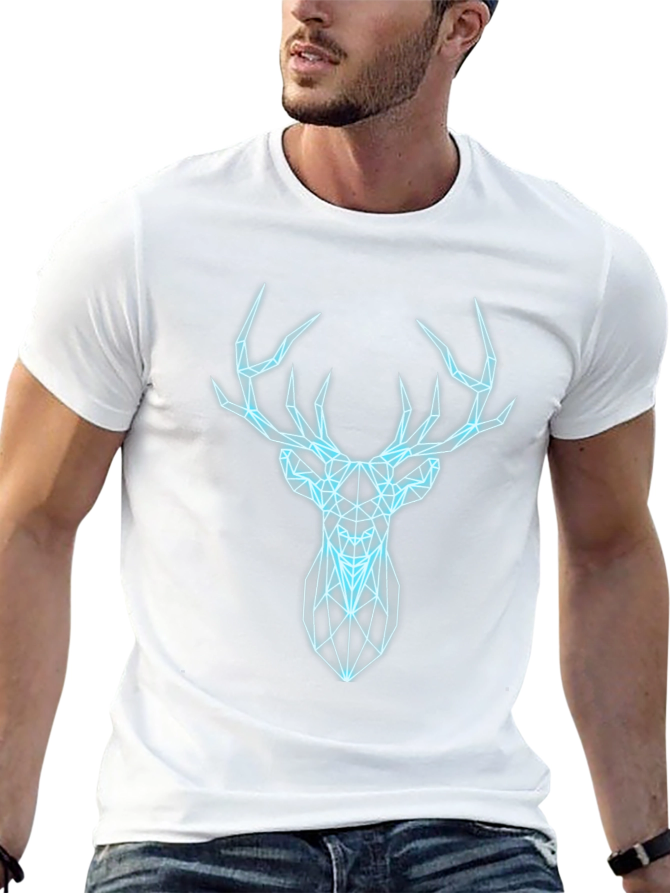 Geometric Deer Graphic Print Black T-Shirt