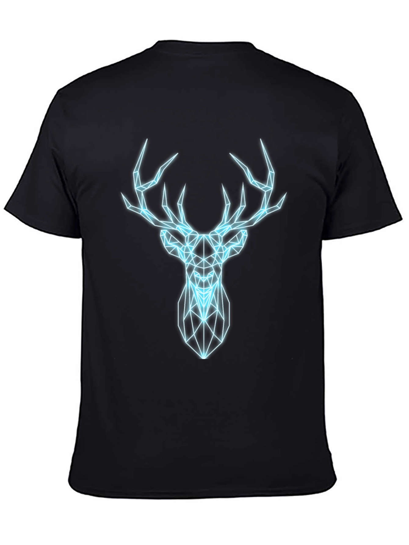 Geometric Deer Graphic Print Black T-Shirt