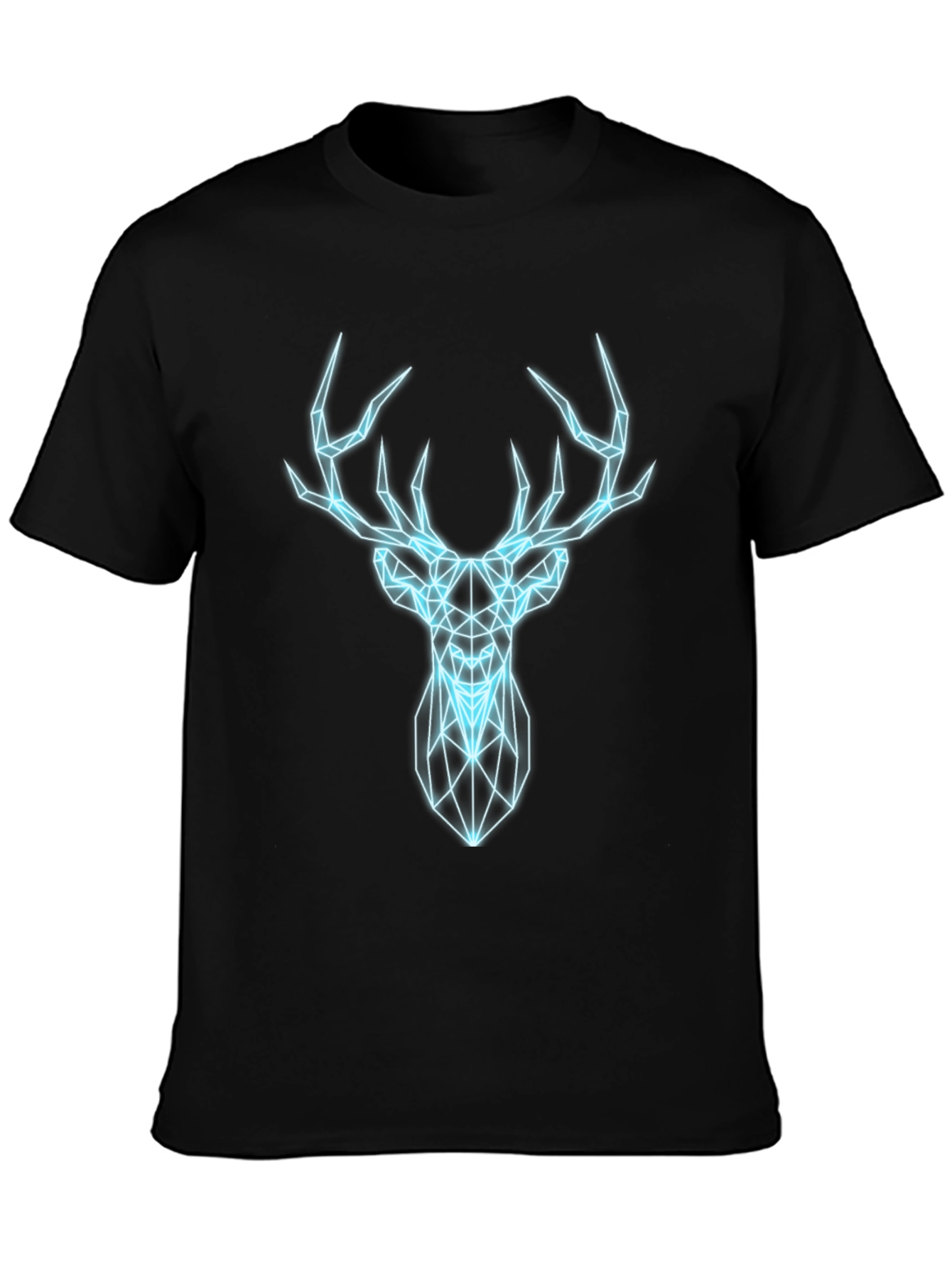 Geometric Deer Graphic Print Black T-Shirt