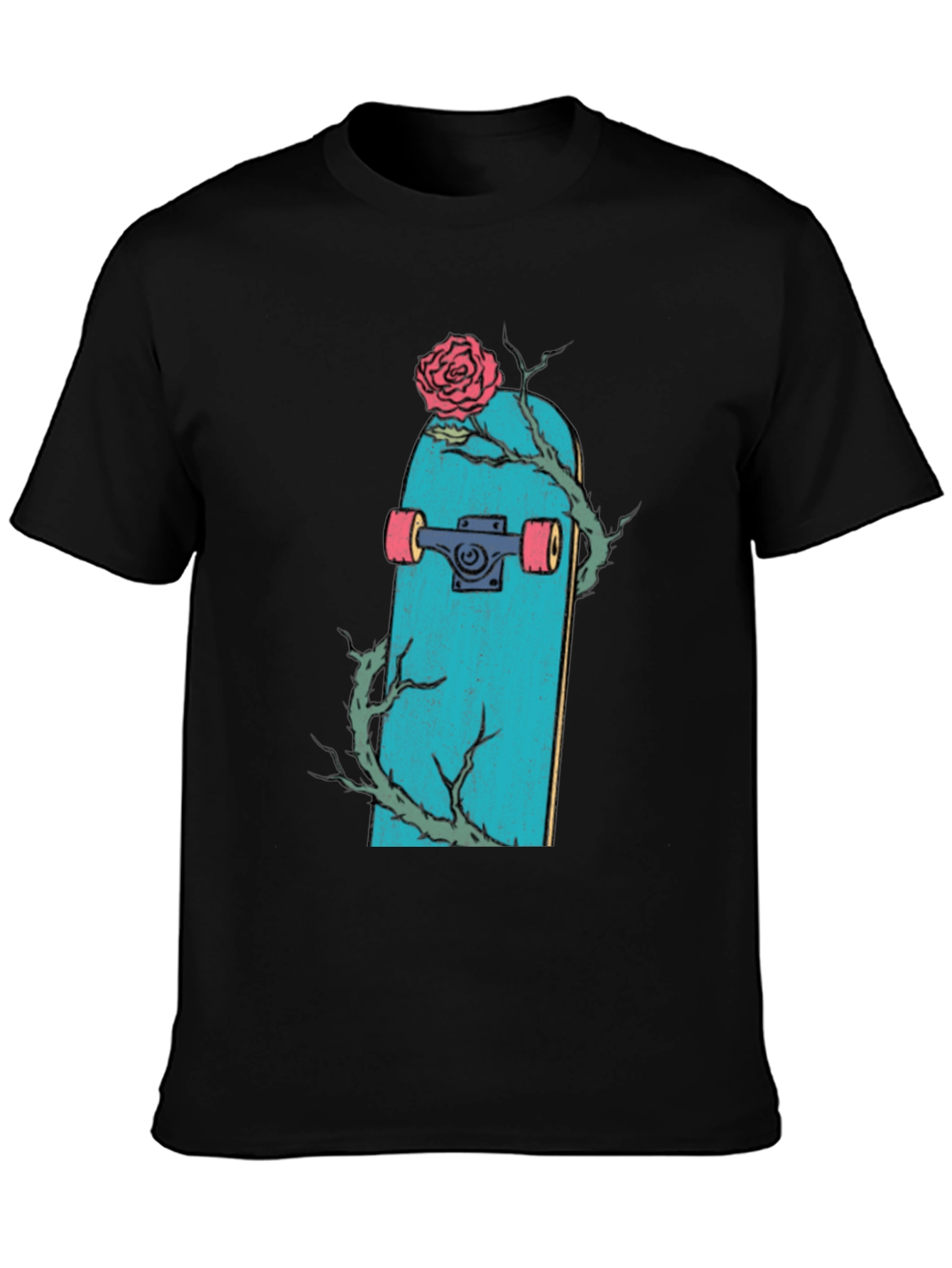 Skateboard Rose Graphic Tee - Stylish Mens Black T-Shirt