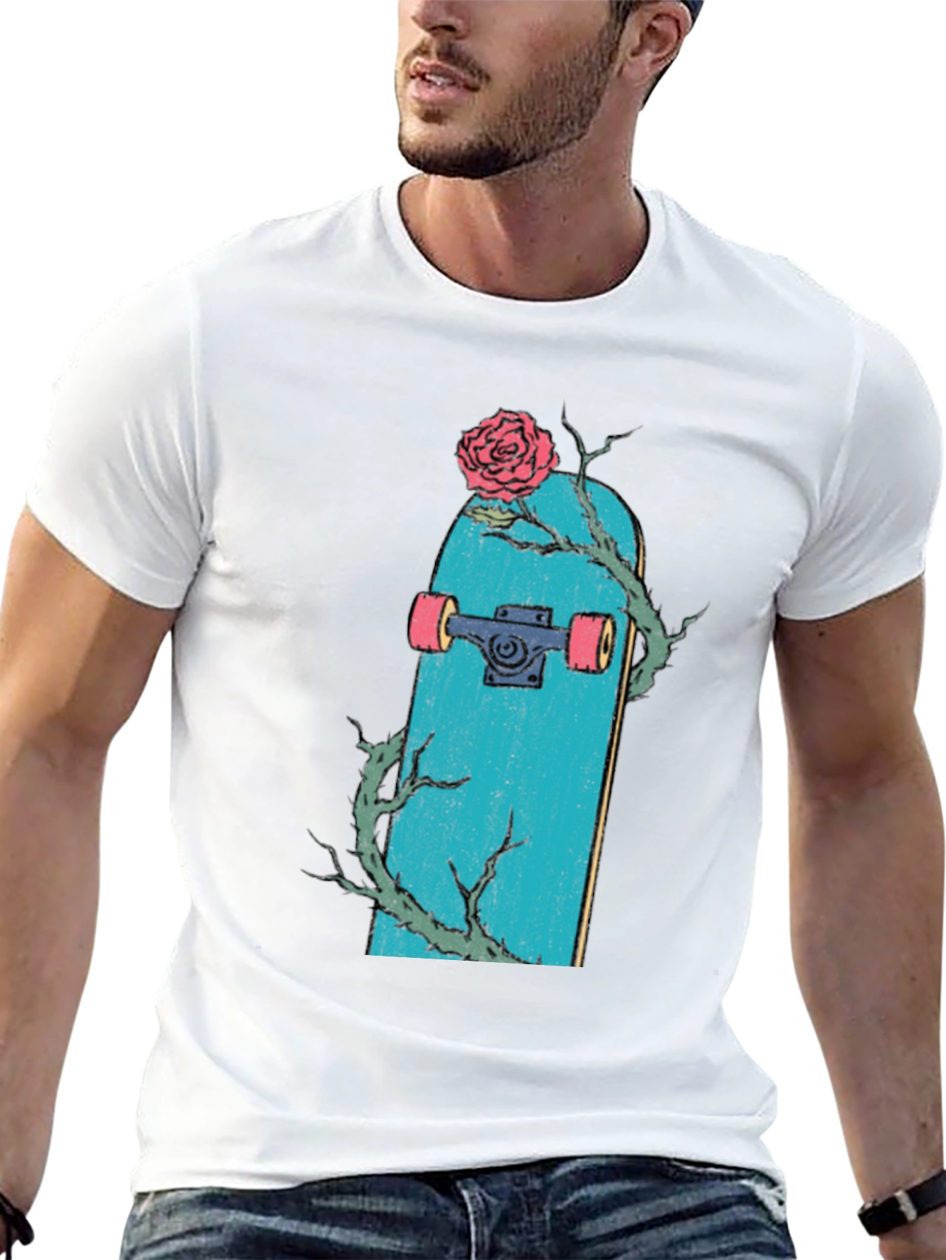 Skateboard Rose Graphic Tee - Stylish Mens Black T-Shirt