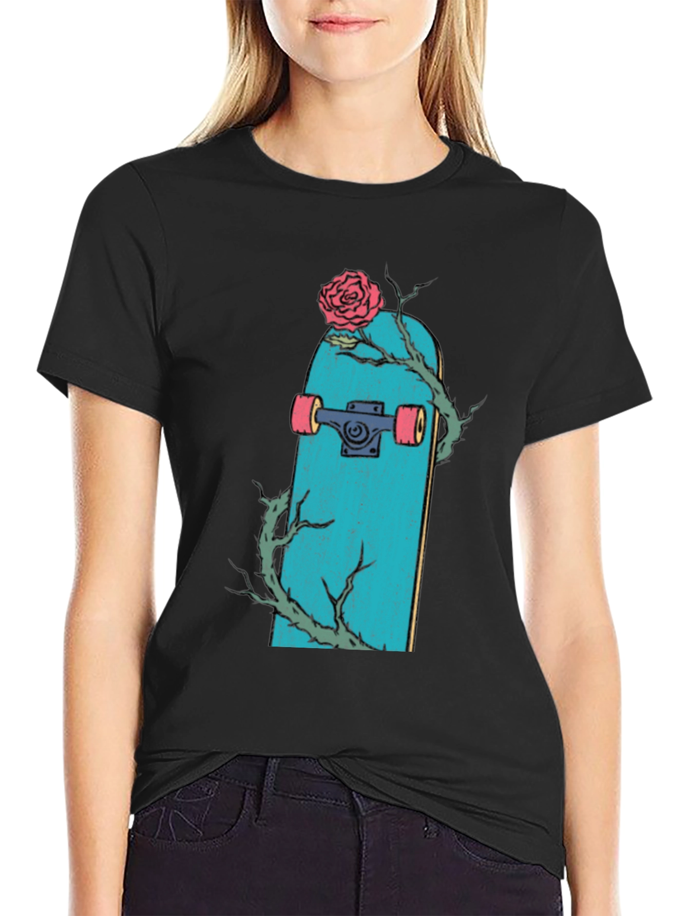 Skateboard Rose Graphic Tee - Stylish Mens Black T-Shirt
