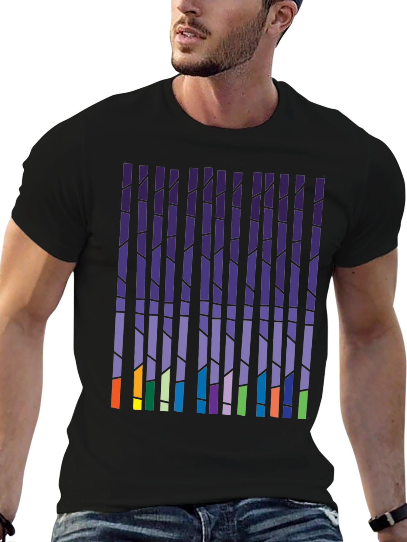 Abstract Vertical Blocks Graphic Tee - Soft Cotton Blend
