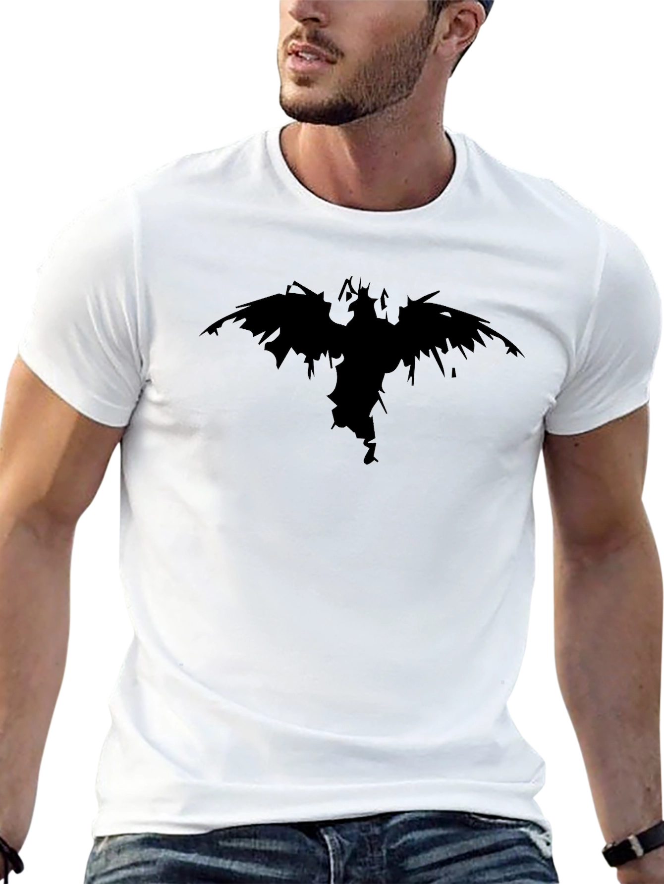 Black T-Shirt with Abstract Raven Design