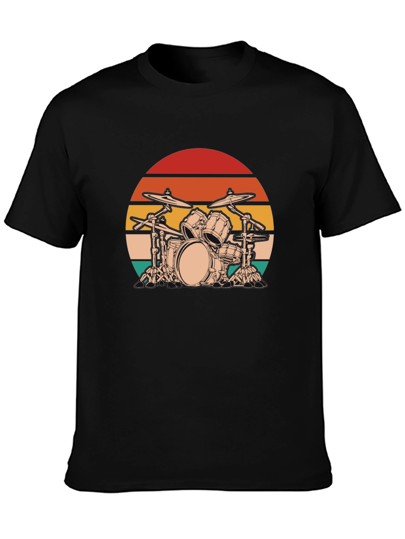 Retro Drum Set Graphic Tee - Black Cotton Blend