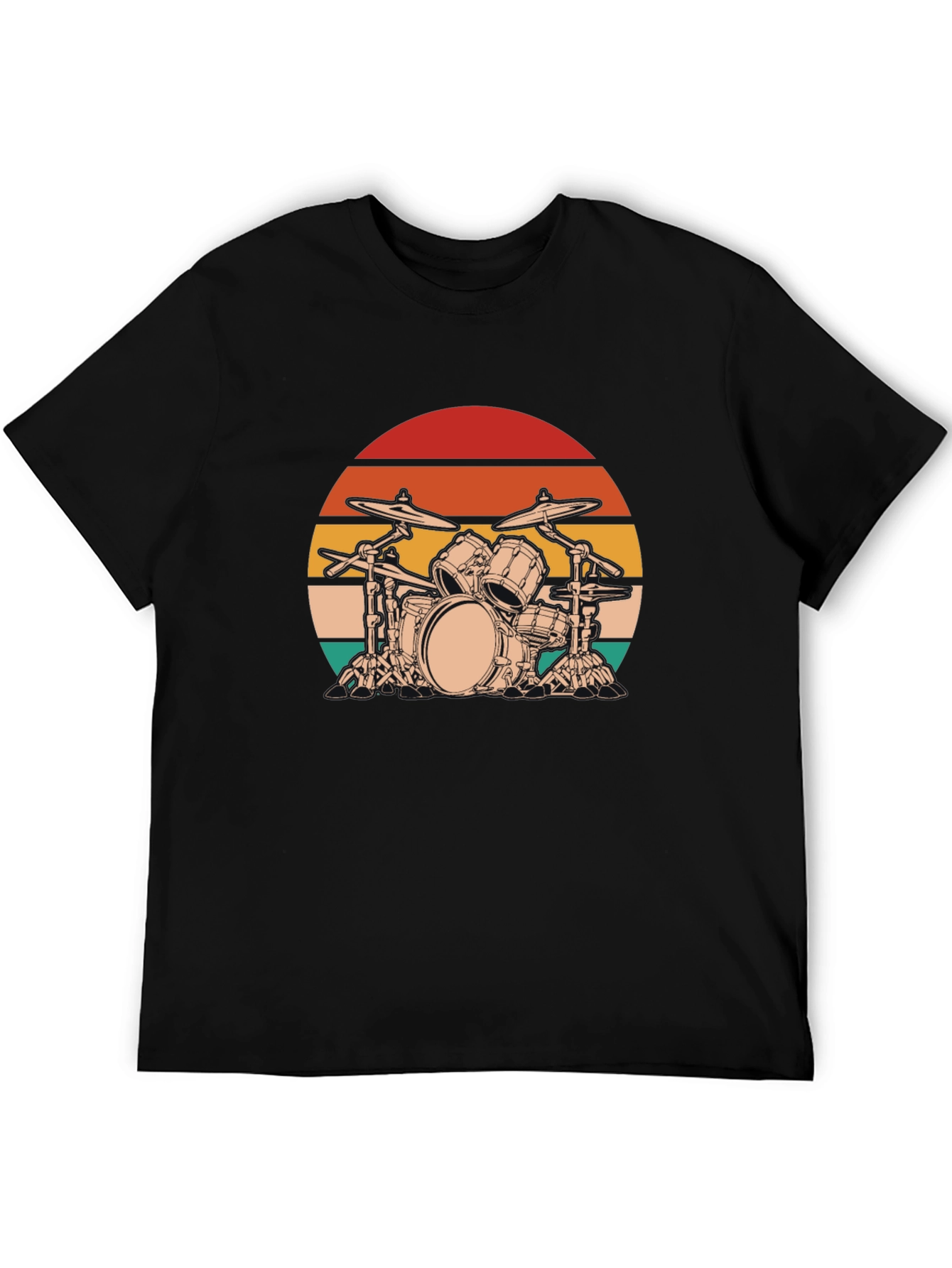 Retro Drum Set Graphic Tee - Black Cotton Blend