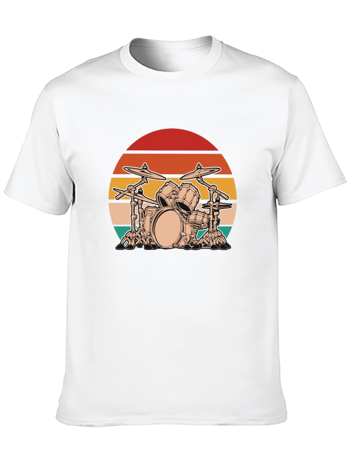 Retro Drum Set Graphic Tee - Black Cotton Blend