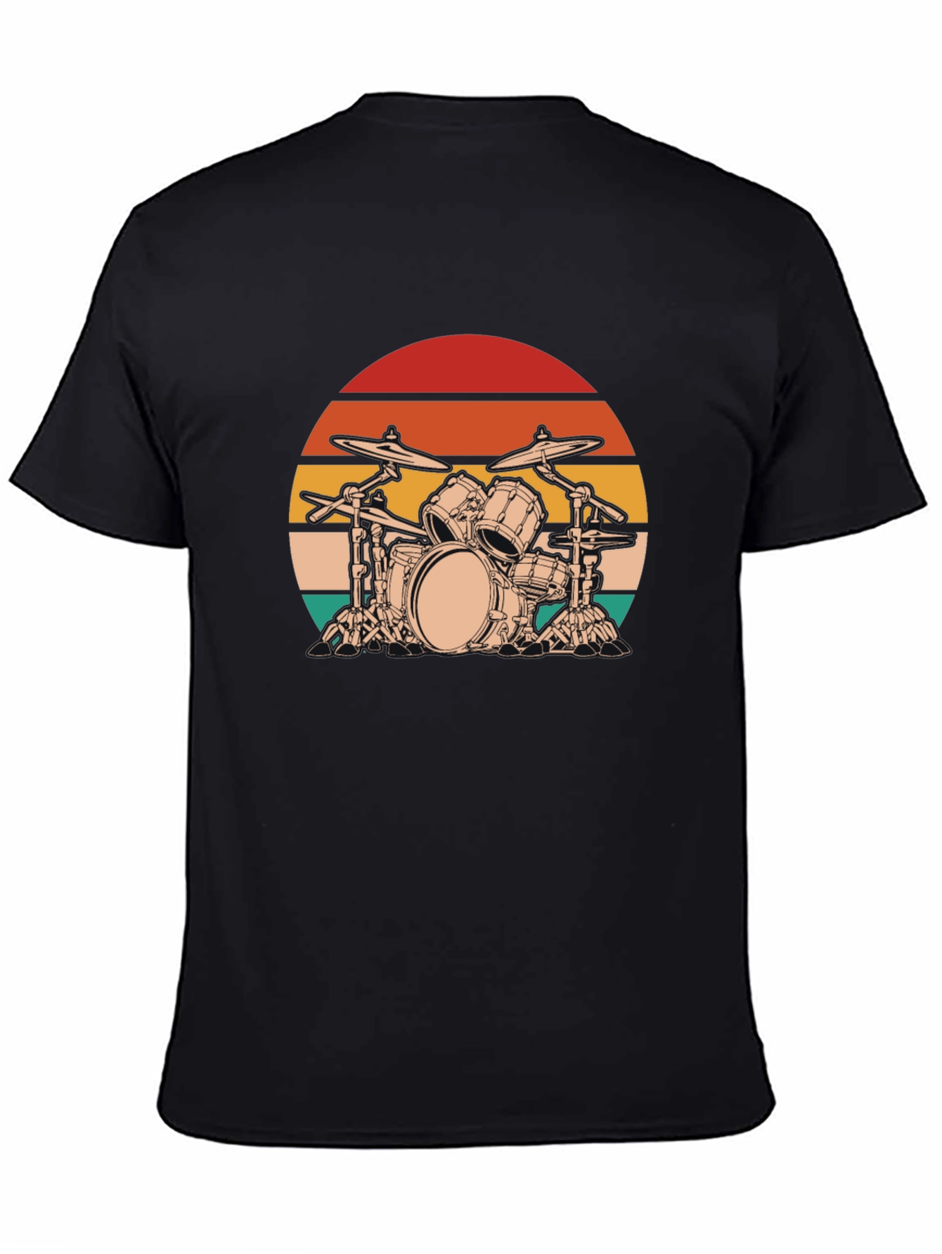 Retro Drum Set Graphic Tee - Black Cotton Blend
