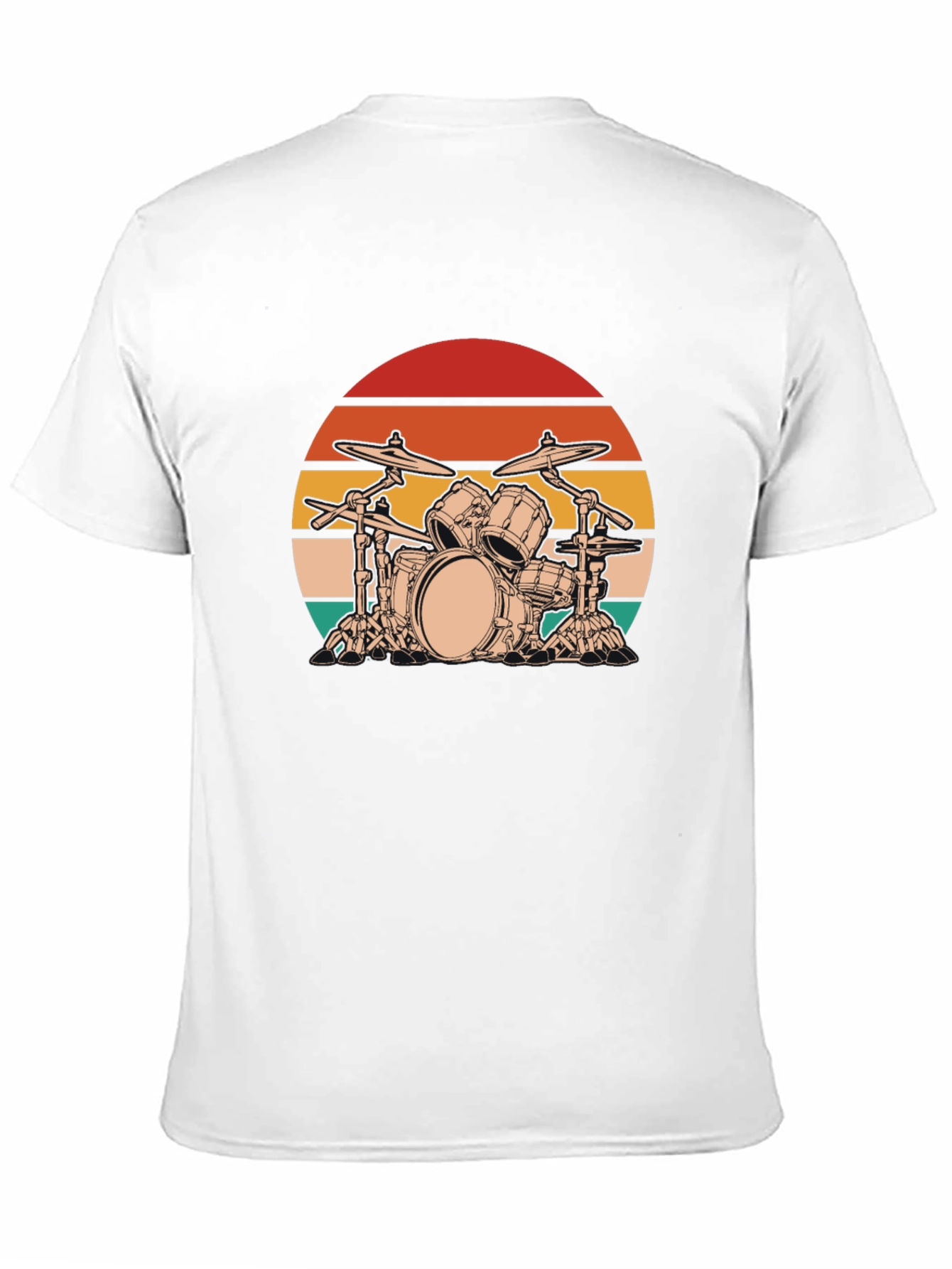 Retro Drum Set Graphic Tee - Black Cotton Blend