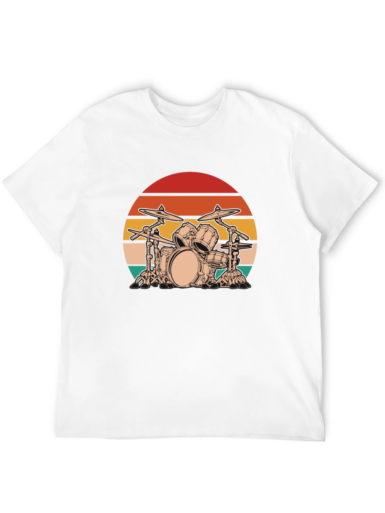 Retro Drum Set Graphic Tee - Black Cotton Blend