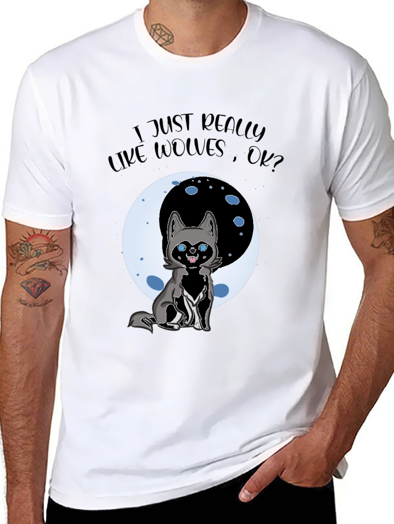 Wolf Lover Graphic T-Shirt - Cute Cartoon Wolf Design