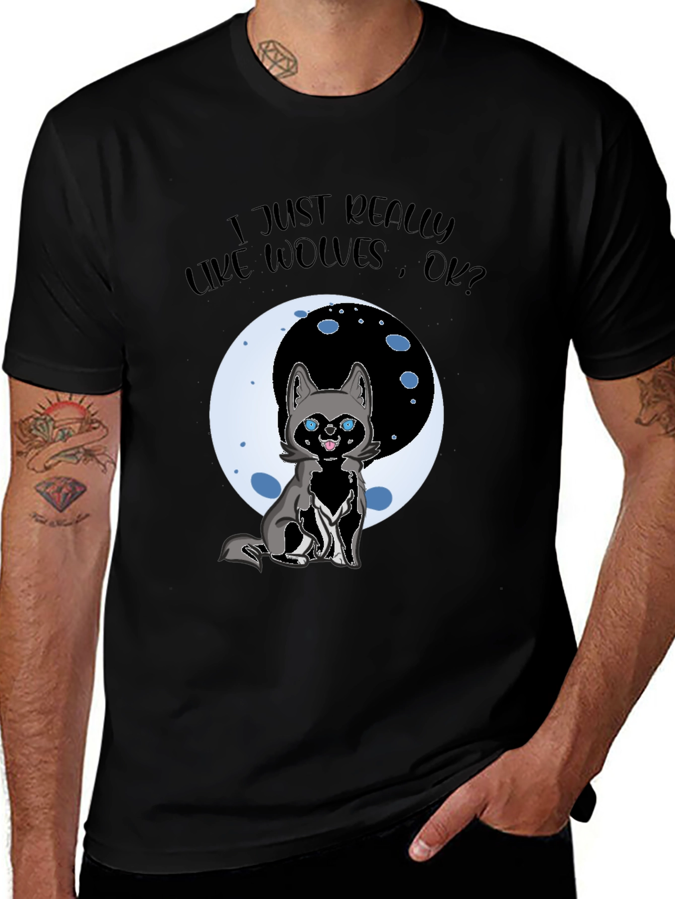 Wolf Lover Graphic T-Shirt - Cute Cartoon Wolf Design