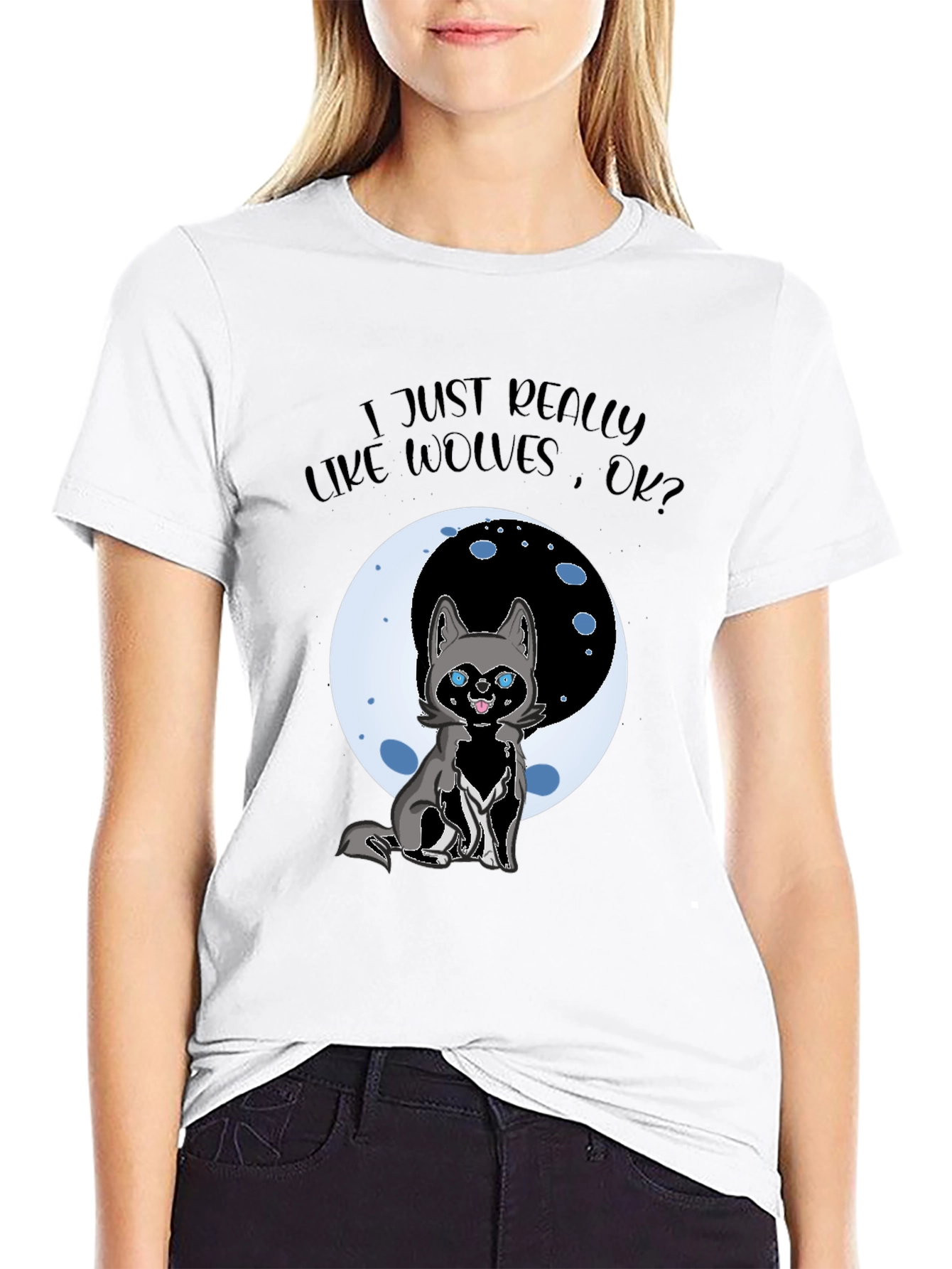 Wolf Lover Graphic T-Shirt - Cute Cartoon Wolf Design