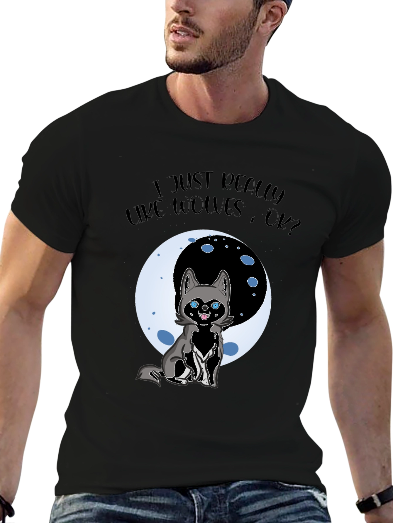 Wolf Lover Graphic T-Shirt - Cute Cartoon Wolf Design