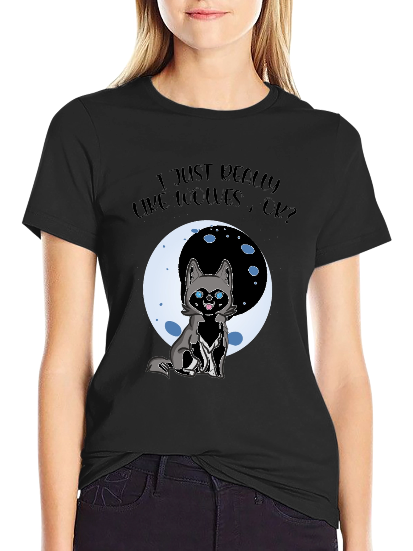 Wolf Lover Graphic T-Shirt - Cute Cartoon Wolf Design