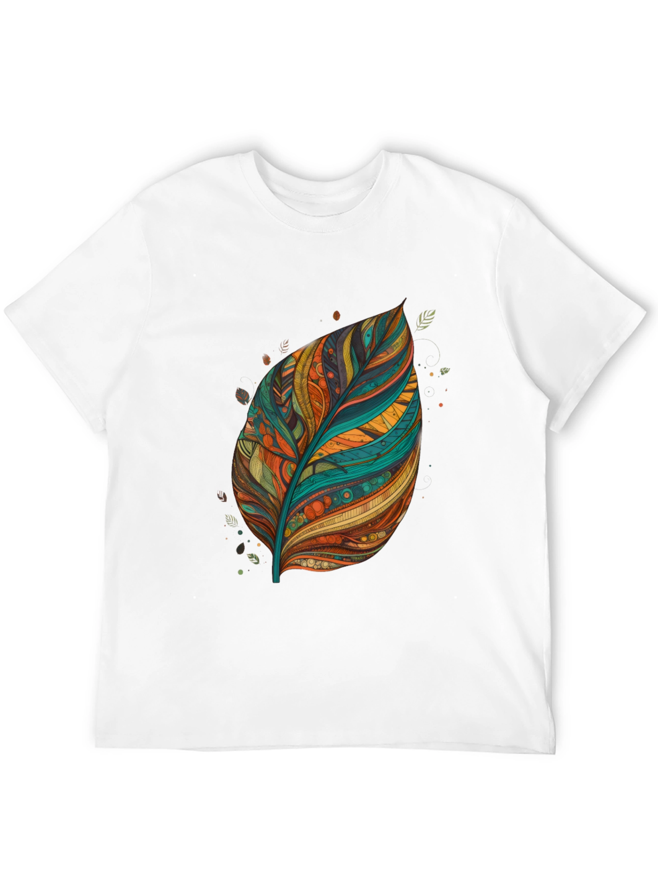 Artistic Feather Print Black T-Shirt
