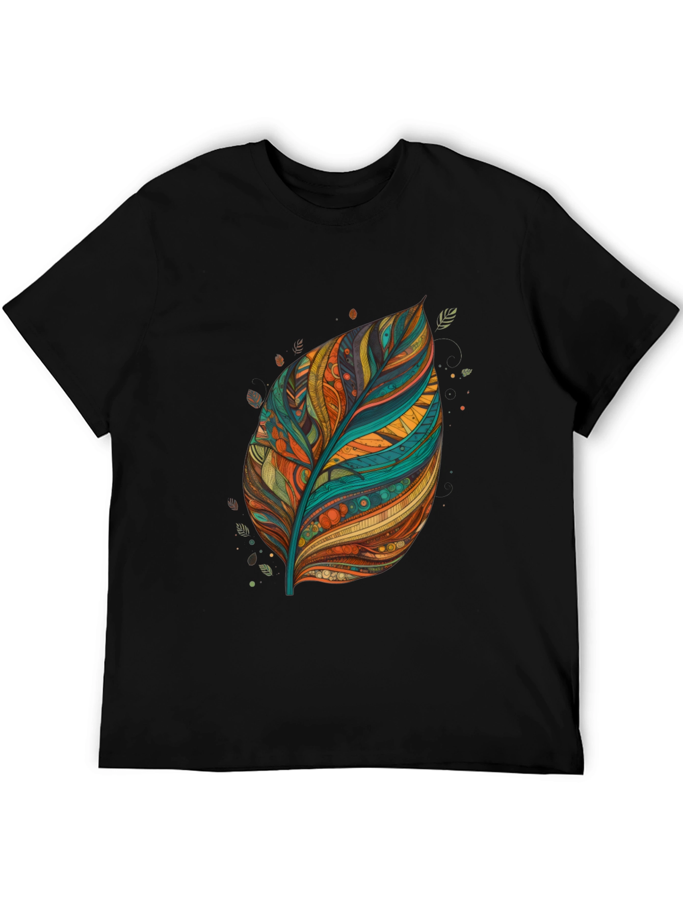 Artistic Feather Print Black T-Shirt